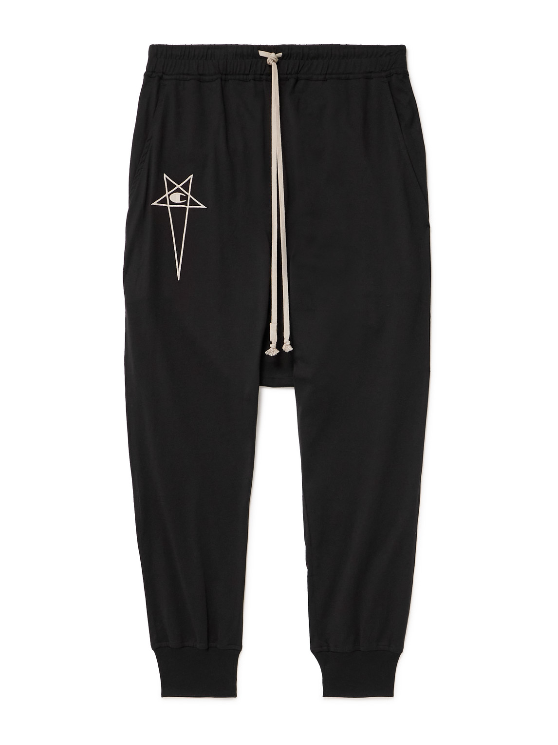 RICK OWENS CHAMPION STRAIGHT-LEG EMBROIDERED ORGANIC COTTON-JERSEY SWEATPANTS