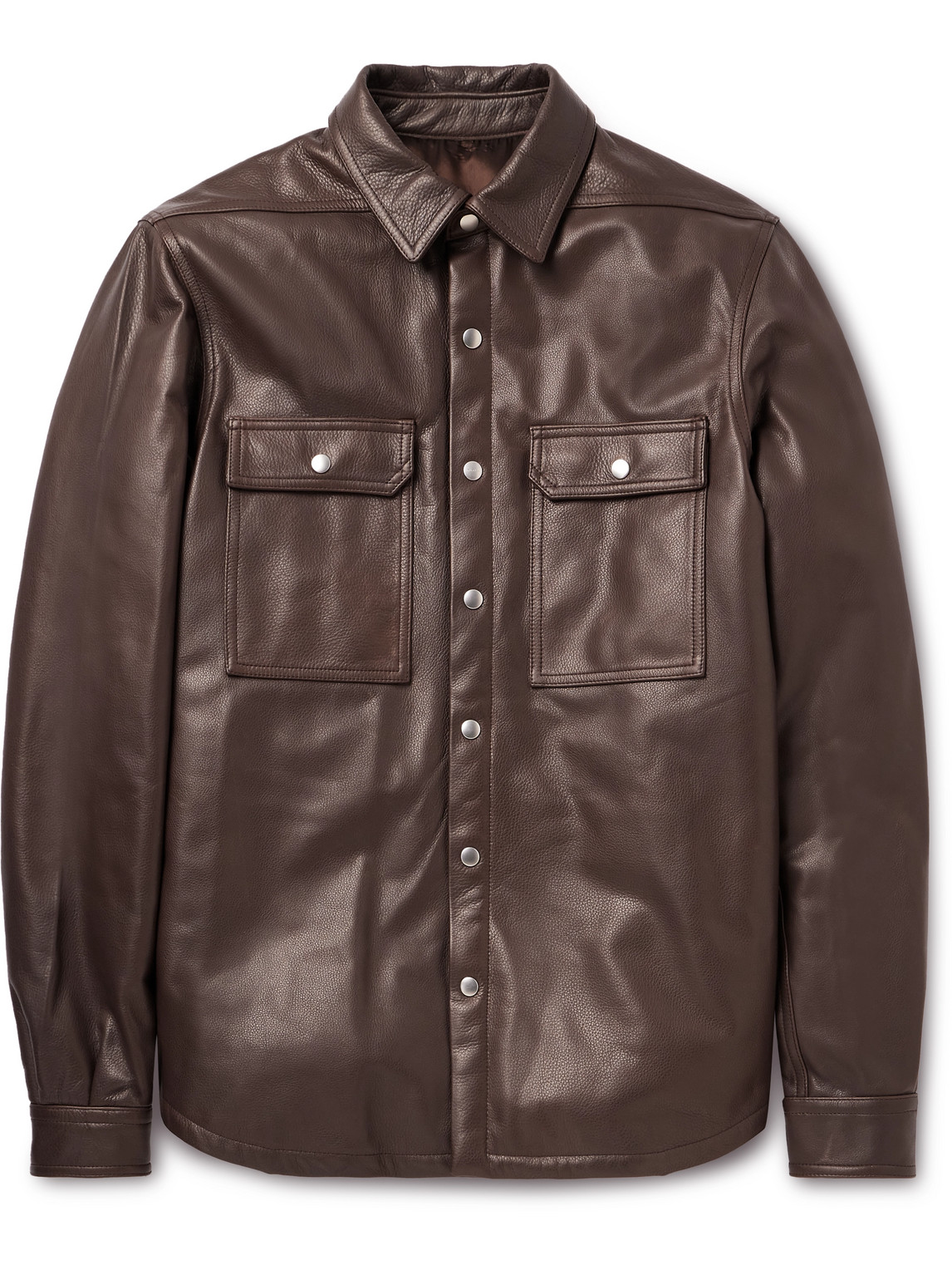 Webbing-Trimmed Padded Full-Grain Leather Overshirt