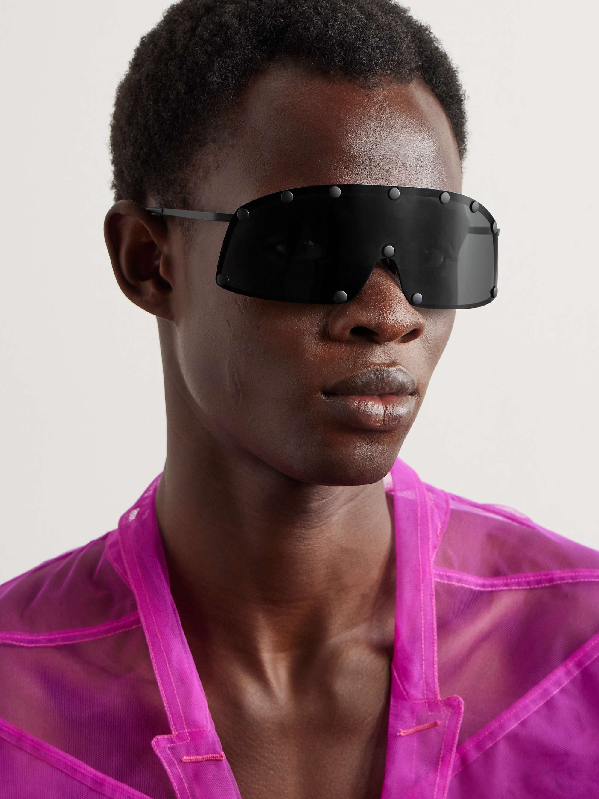 RICK OWENS Shielding D-Frame Studded Stainless Steel Sunglasses for Men ...