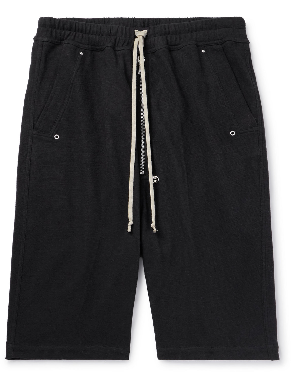 Rick Owens Pod Wide-leg Linen-blend Jersey Drawstring Cargo Shorts In Black