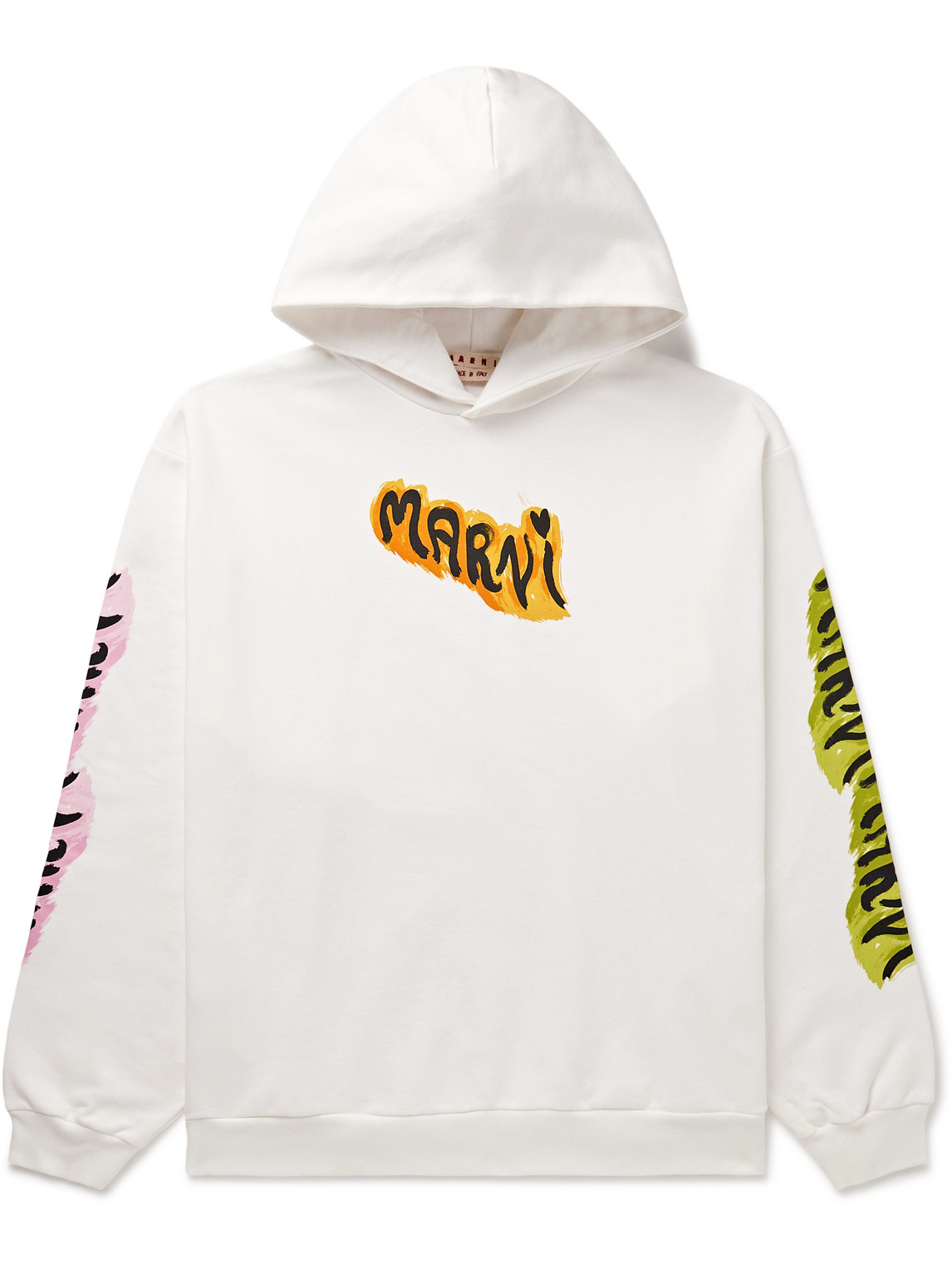 Marni White Bio Cotton Hoodie With Graffiti Prints In White