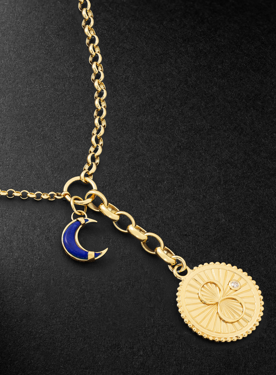 FOUNDRAE MIXED BELCHER 18-KARAT GOLD, LAPIS LAZULI AND DIAMOND NECKLACE