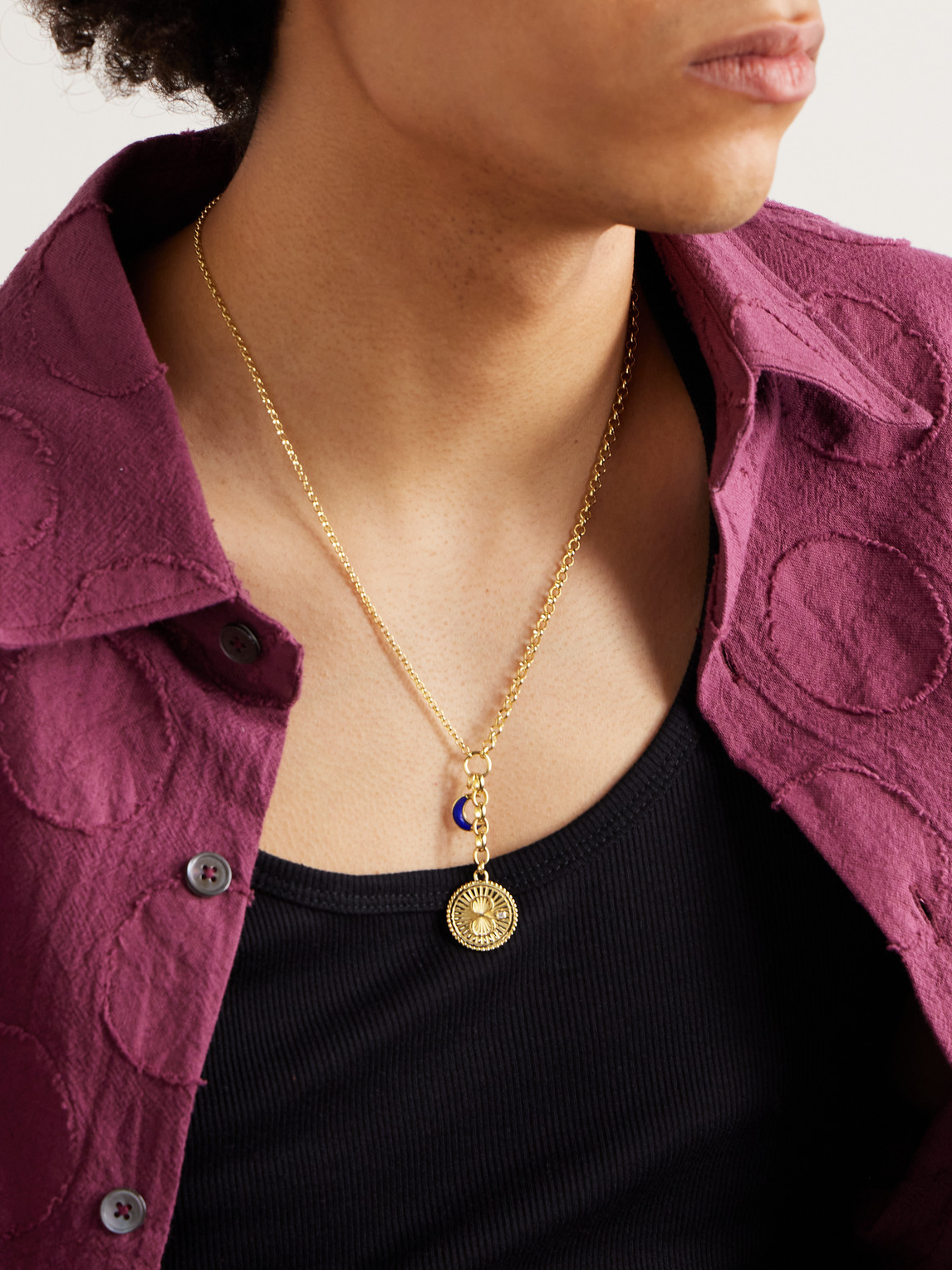 FOUNDRAE MIXED BELCHER 18-KARAT GOLD, LAPIS LAZULI AND DIAMOND NECKLACE