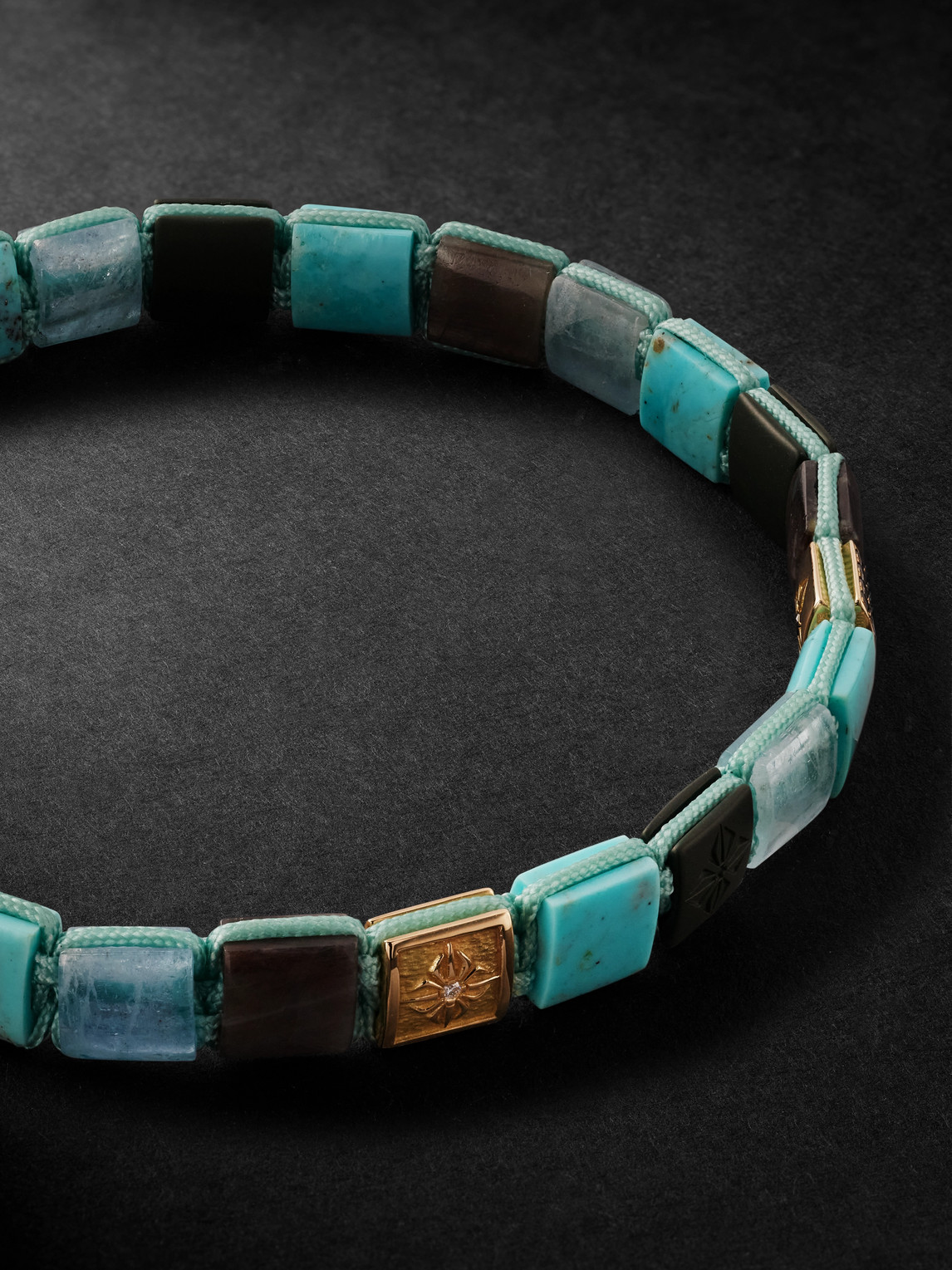 Shop Shamballa Jewels Lock 6mm 18-karat Gold, Multi-stone, Ceramic And Cord Bracelet In Blue