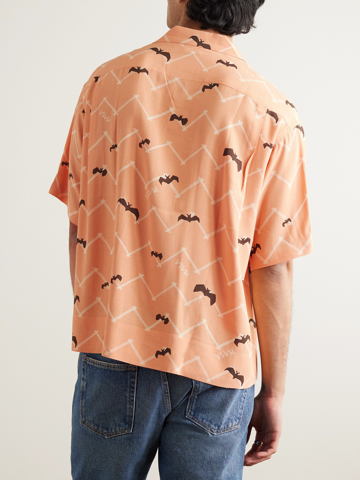 Shop Visvim Copa Camp-collar Printed Crepe Shirt In Orange