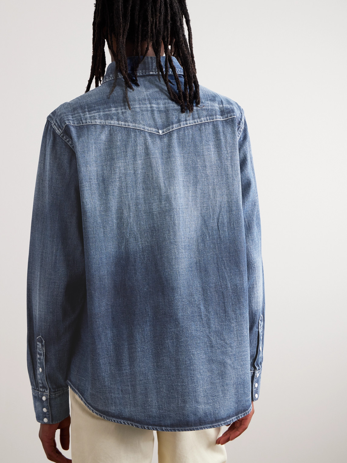 Shop Visvim Social Sculpture Denim Western Shirt In Blue