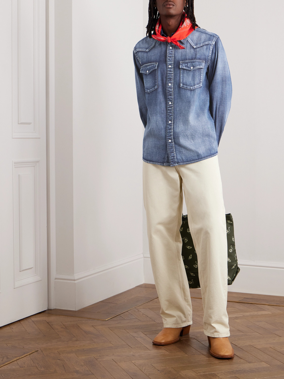 Shop Visvim Social Sculpture Denim Western Shirt In Blue