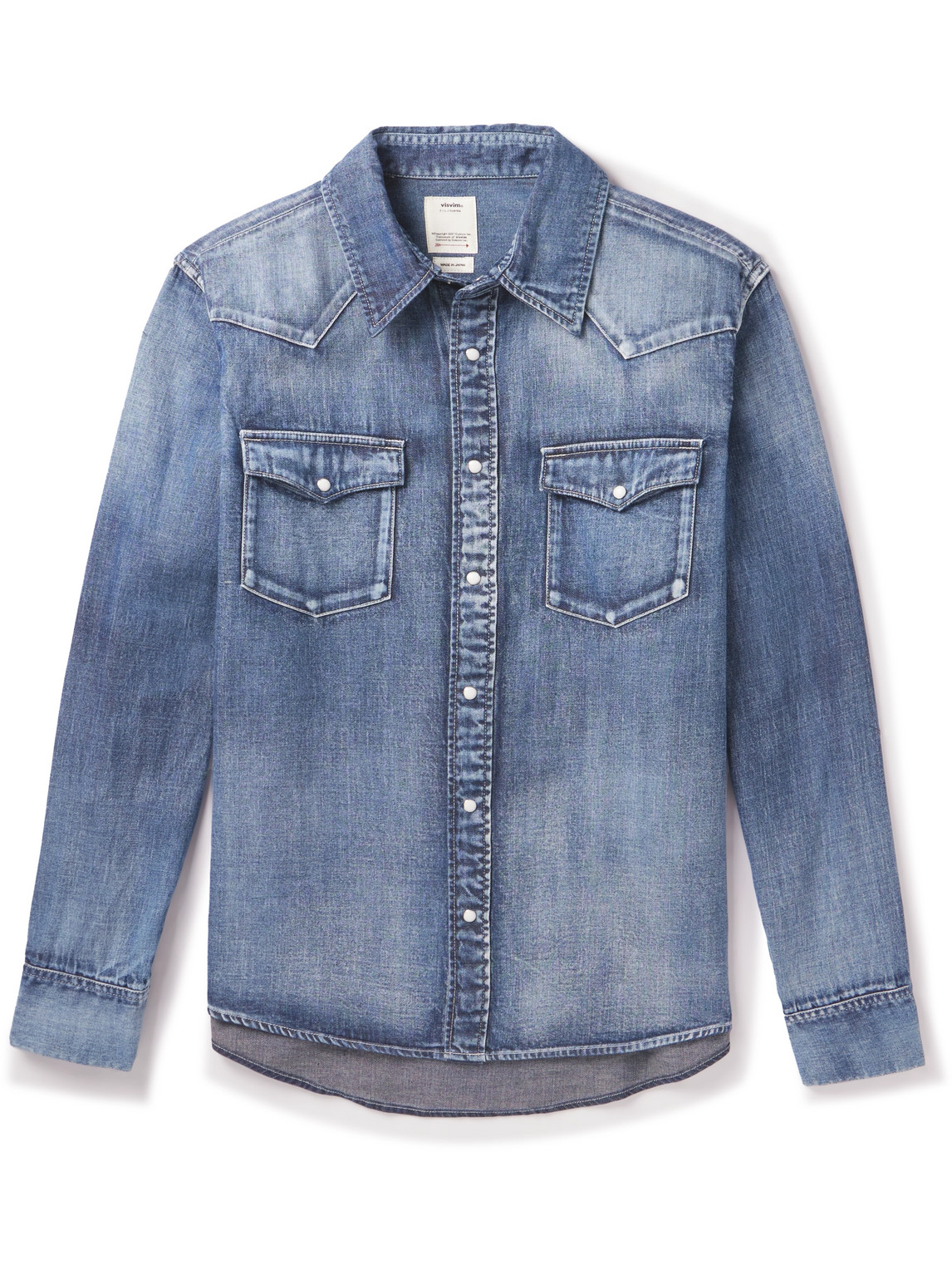 Shop Visvim Social Sculpture Denim Western Shirt In Blue