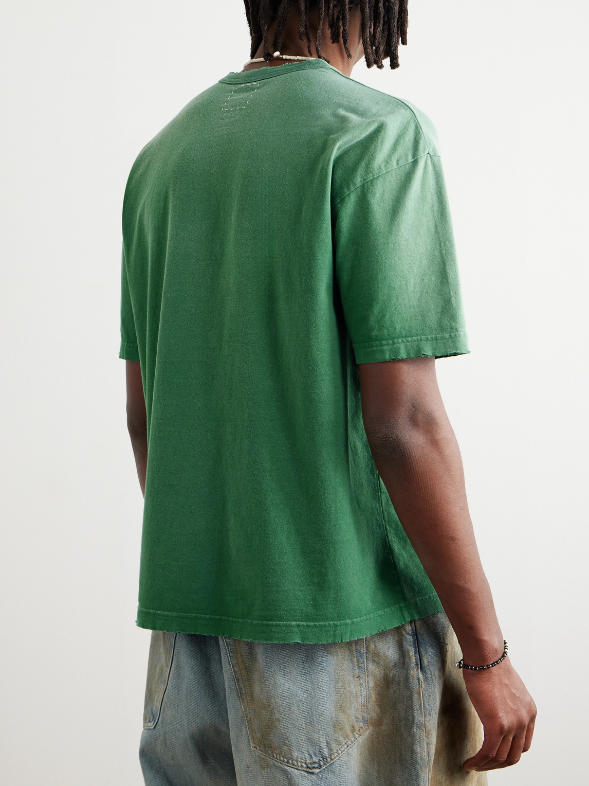 Shop Visvim Jumbo Distressed Garment-dyed Cotton-jersey T-shirt In Green