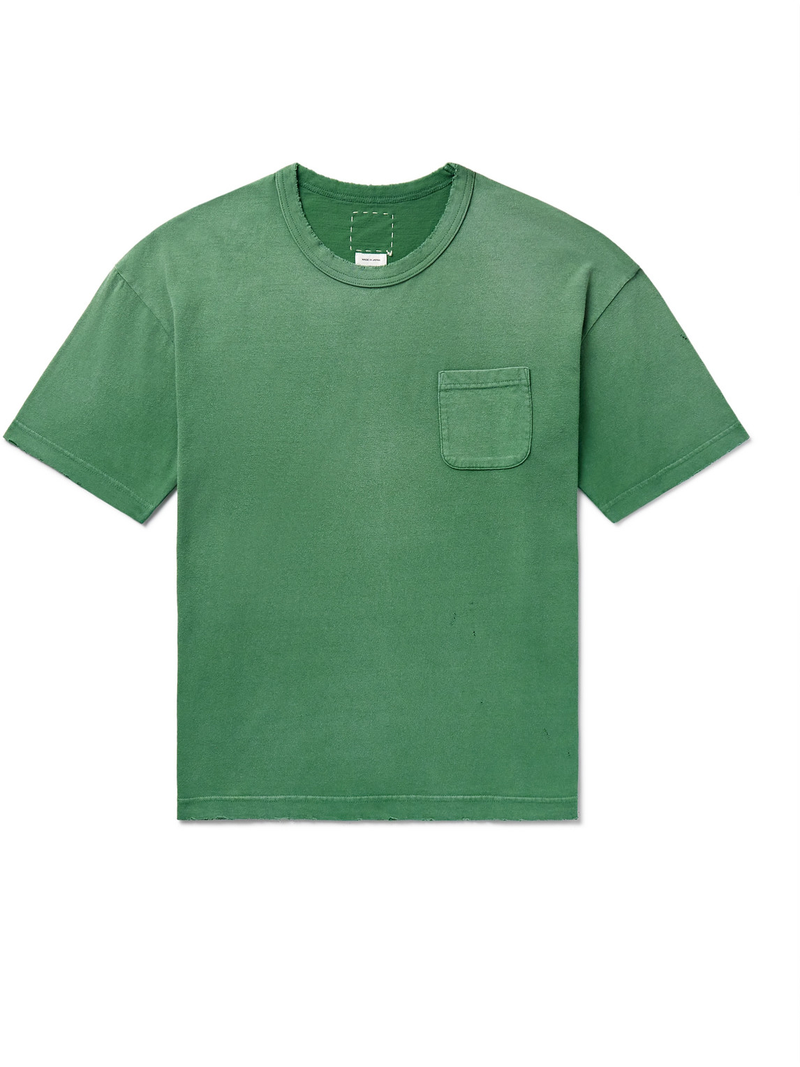 Visvim Distressed Garment-dyed Cotton-jersey T-shirt In Green