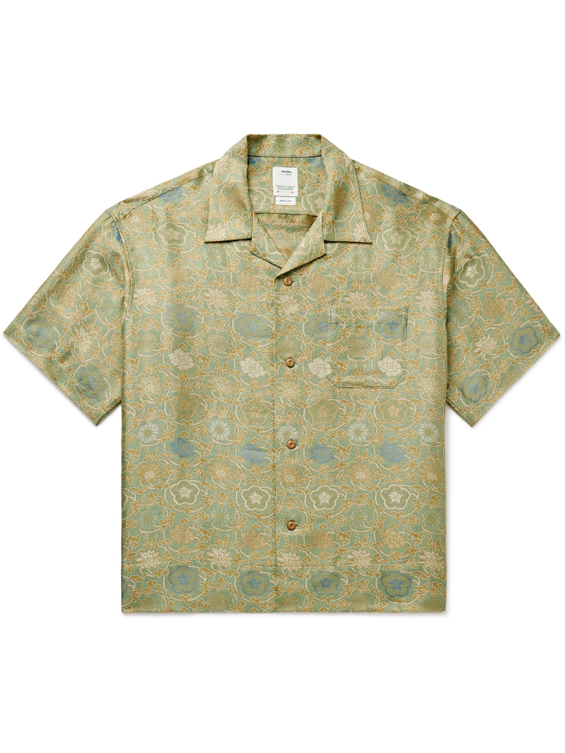 Shop Visvim Copa Camp-collar Floral-jacquard Silk-blend Shirt In Green