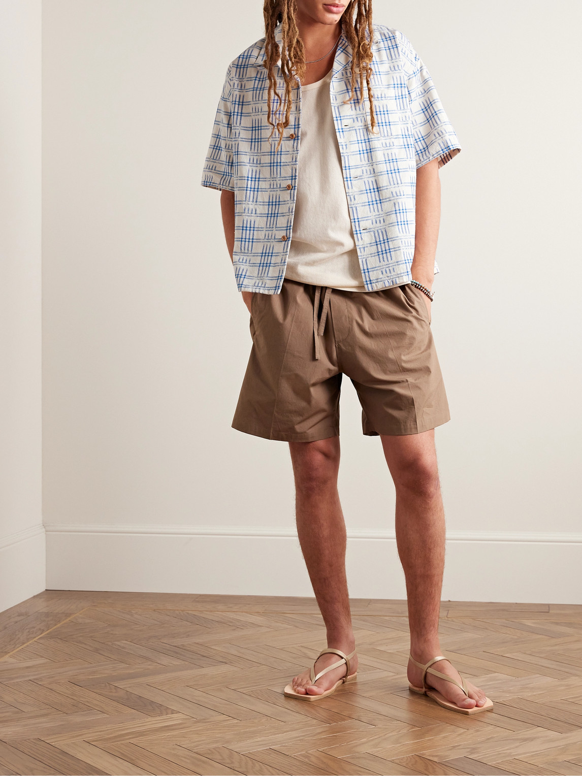 Shop Visvim Crosby Convertible-collar Cotton And Linen-blend Shirt In Neutrals