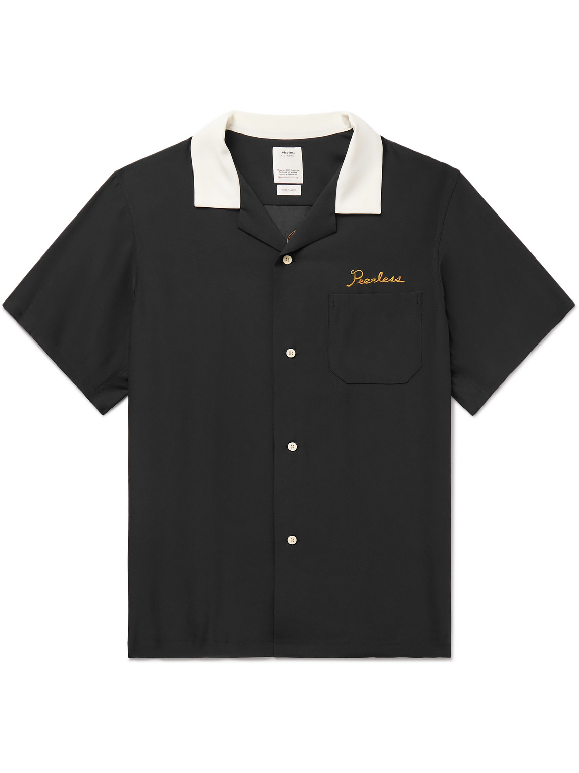Shop Visvim Camp-collar Logo-appliquéd Silk Crepe De Chine Shirt In Black