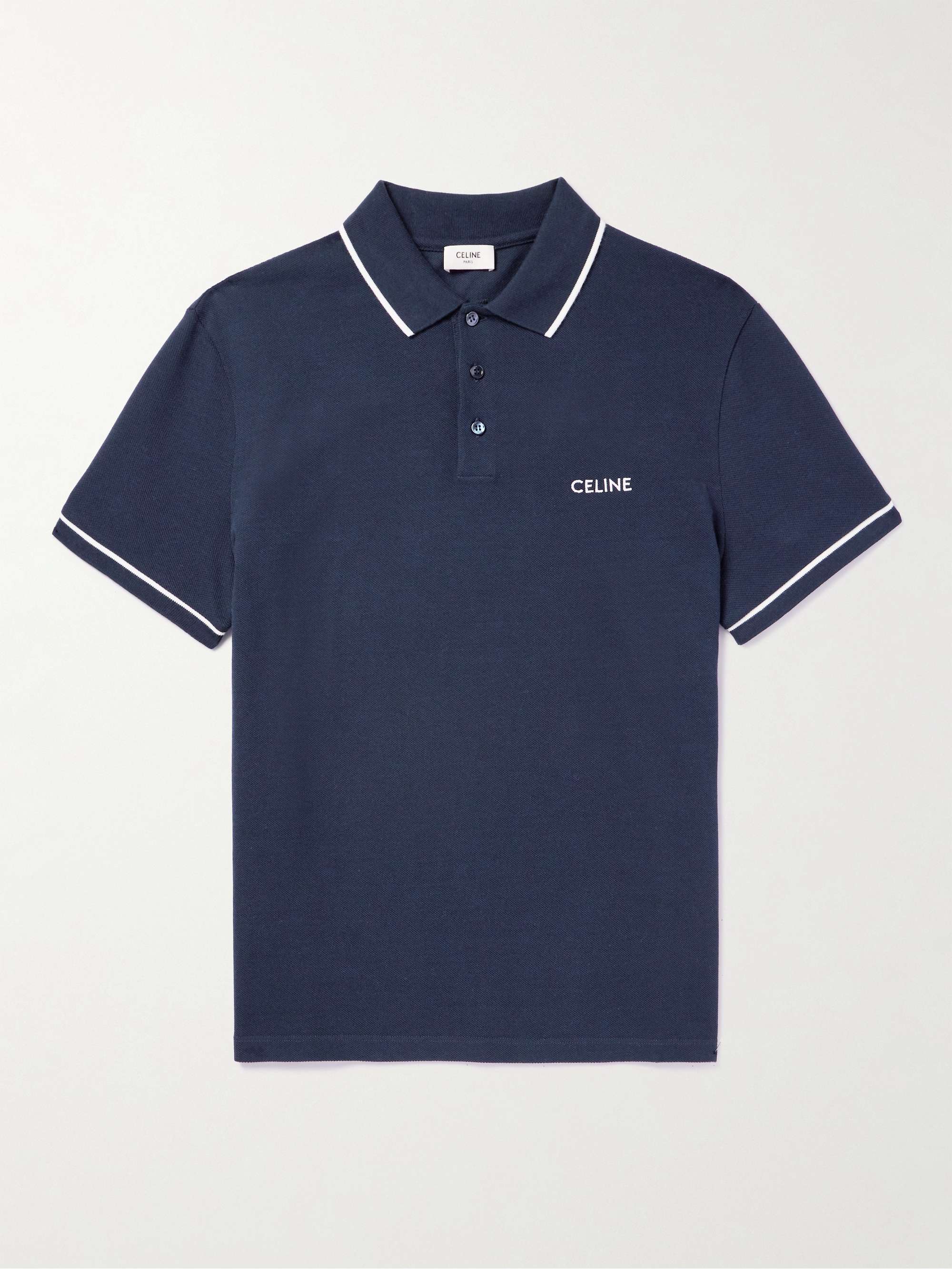 CELINE HOMME Contrast-Tipped Logo-Embroidered Cotton-Piqué Polo Shirt ...