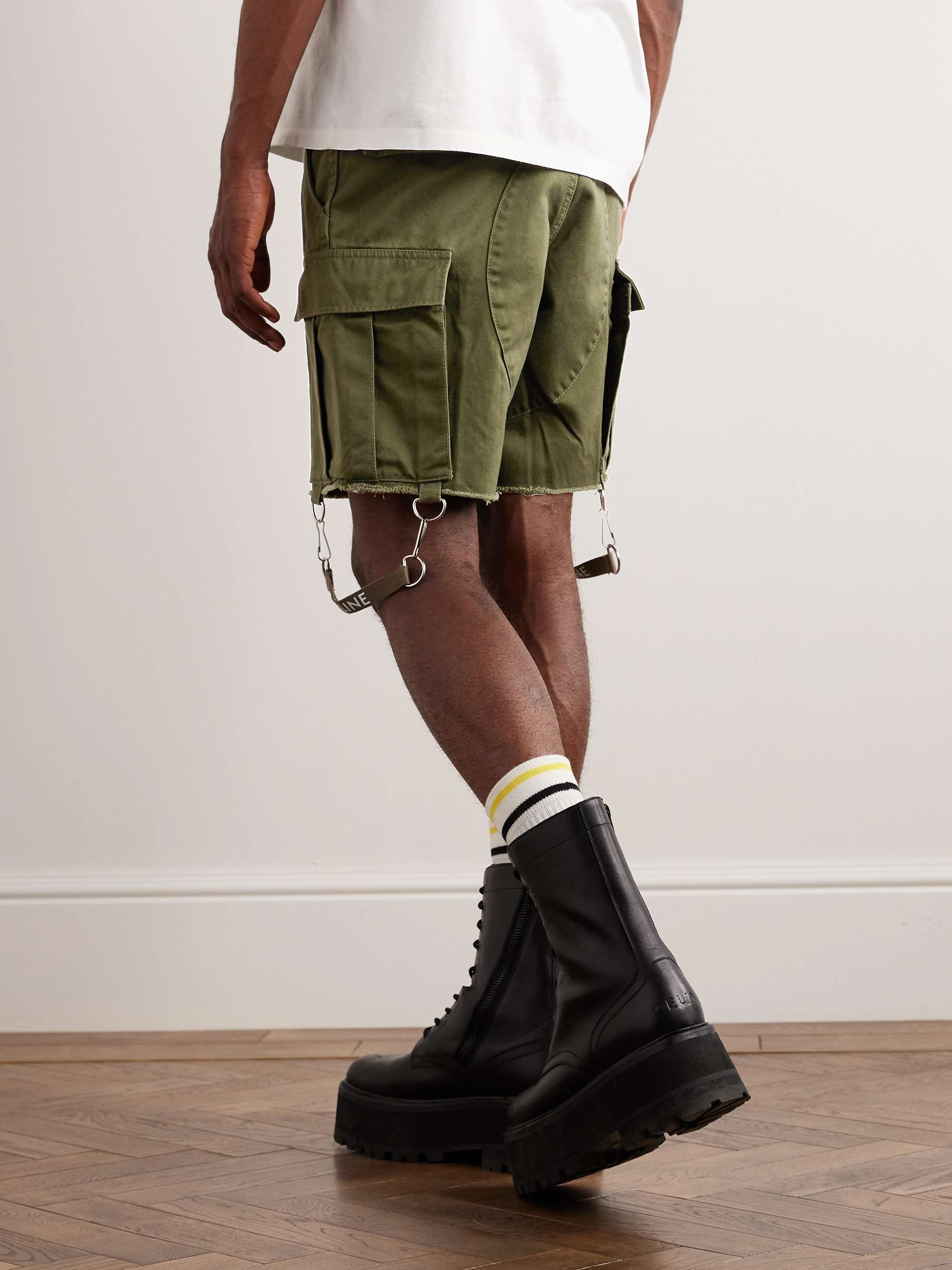 CELINE HOMME Wide-Leg Strap-Embellished Cotton-Twill Cargo Shorts for ...