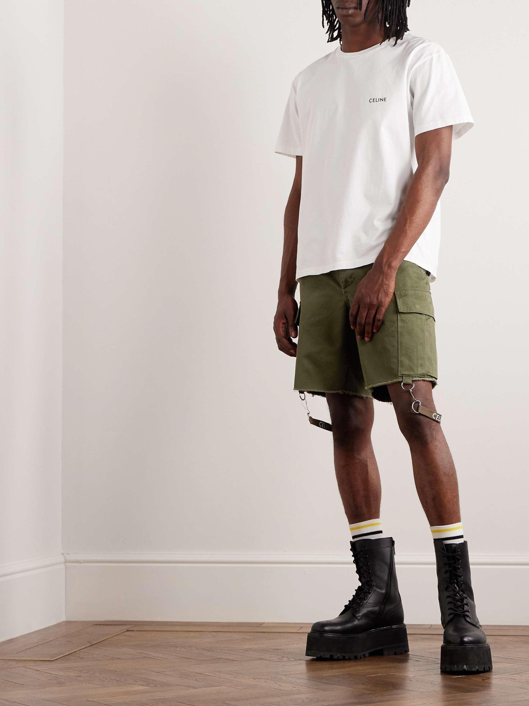 CELINE HOMME Wide-Leg Strap-Embellished Cotton-Twill Cargo Shorts for ...