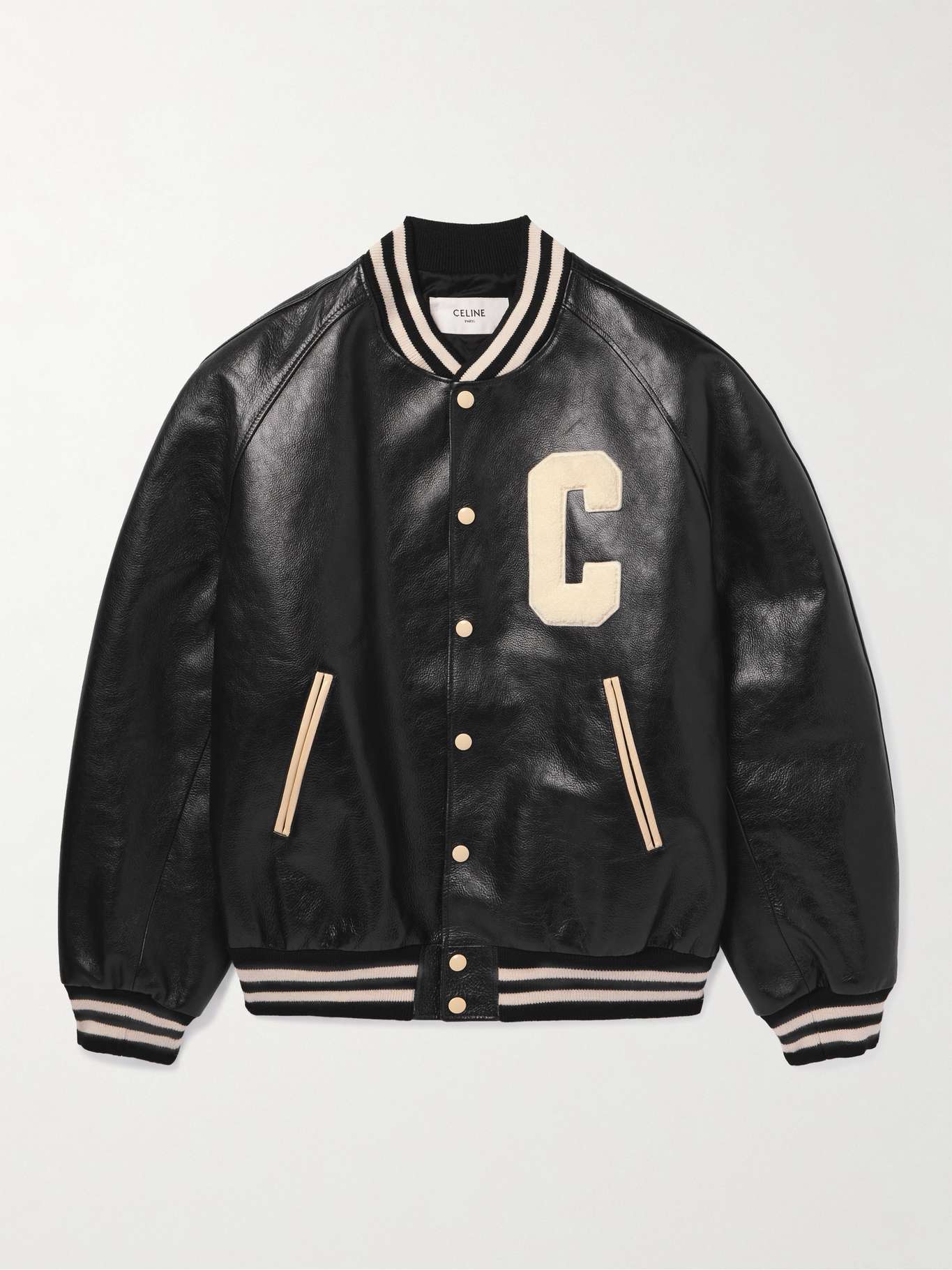 CELINE HOMME Teddy Logo-Appliquéd Leather Bomber Jacket for Men | MR PORTER