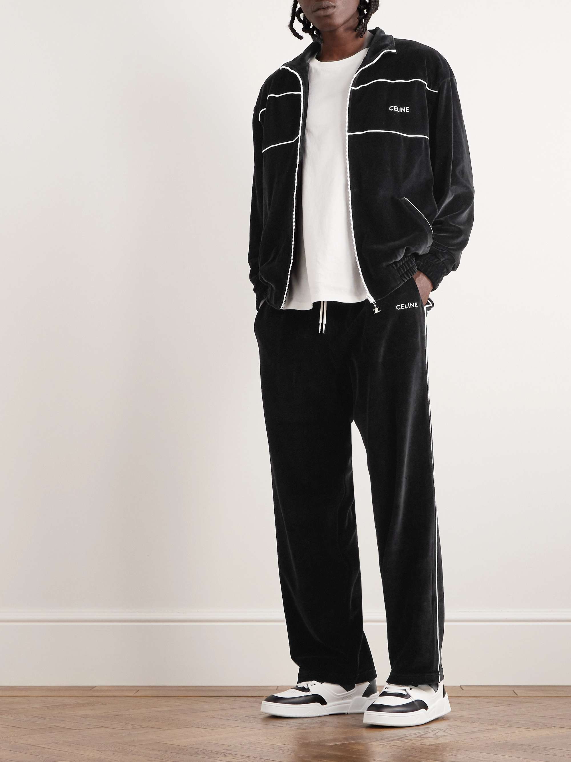 CELINE HOMME Logo-Embroidered Cotton-Blend Velour Track Jacket for Men ...