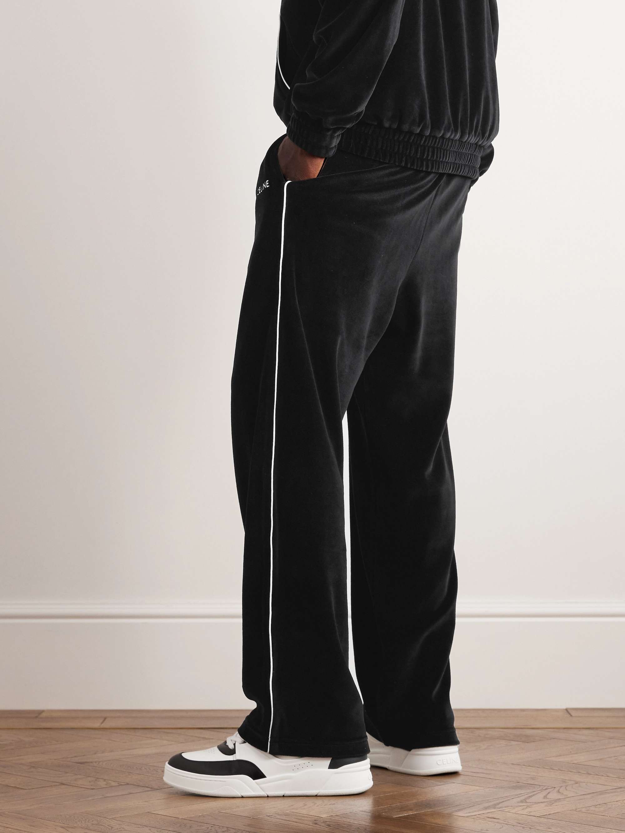 CELINE HOMME Straight-Leg Cotton-Blend Velour Track Pants for Men | MR ...