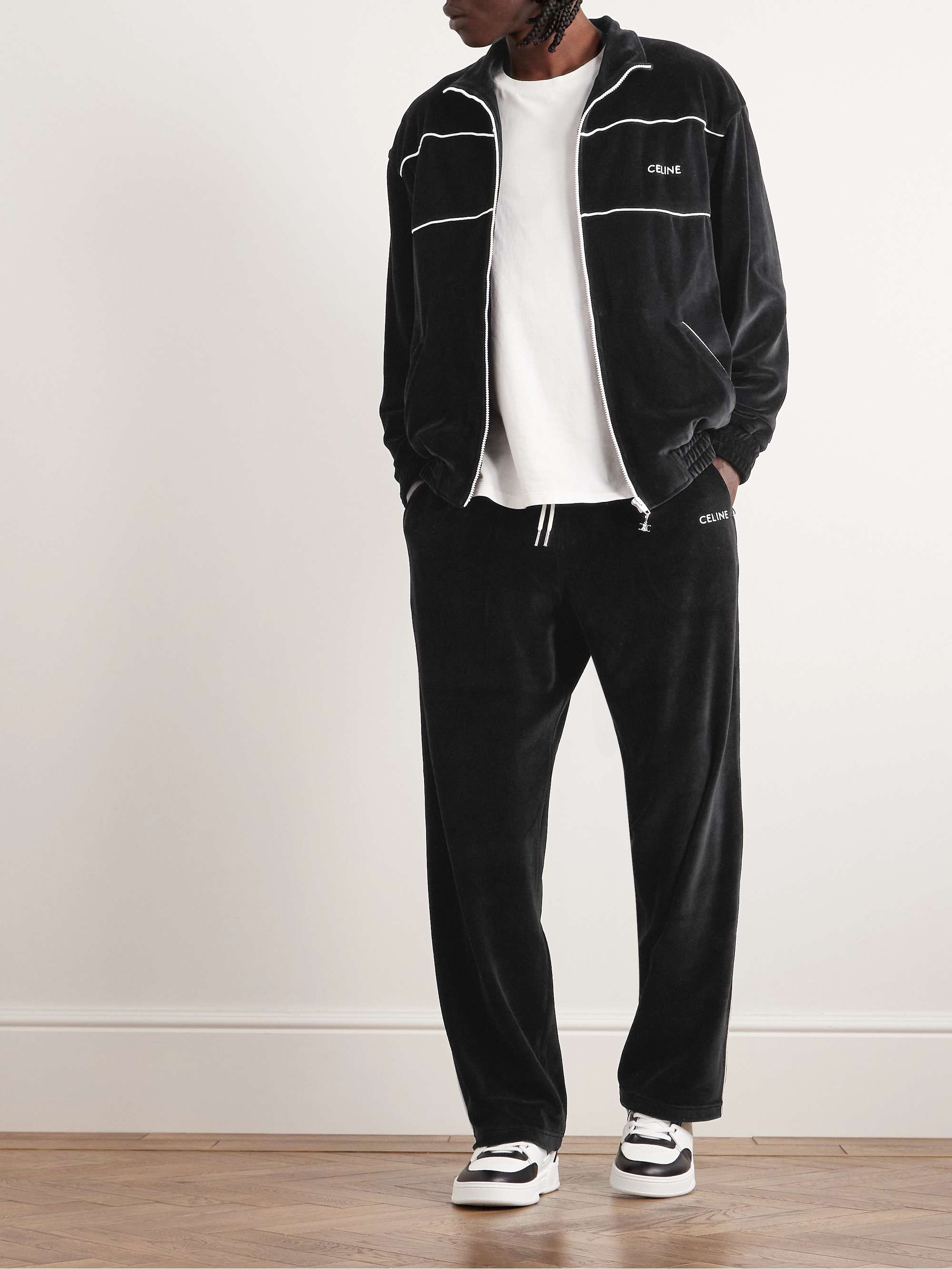 Straight-Leg Cotton-Blend Velour Track Pants