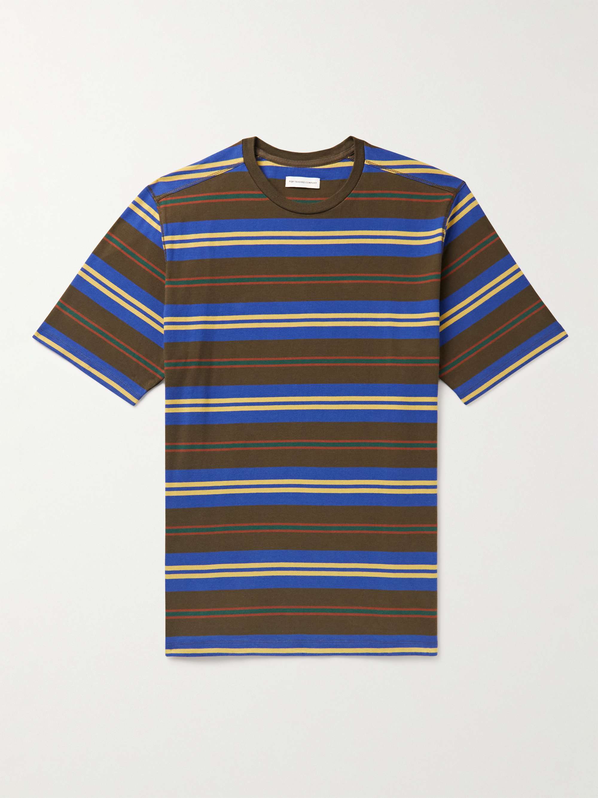 POP TRADING COMPANY Logo-Embroidered Striped Cotton-Jersey T-Shirt for Men  | MR PORTER