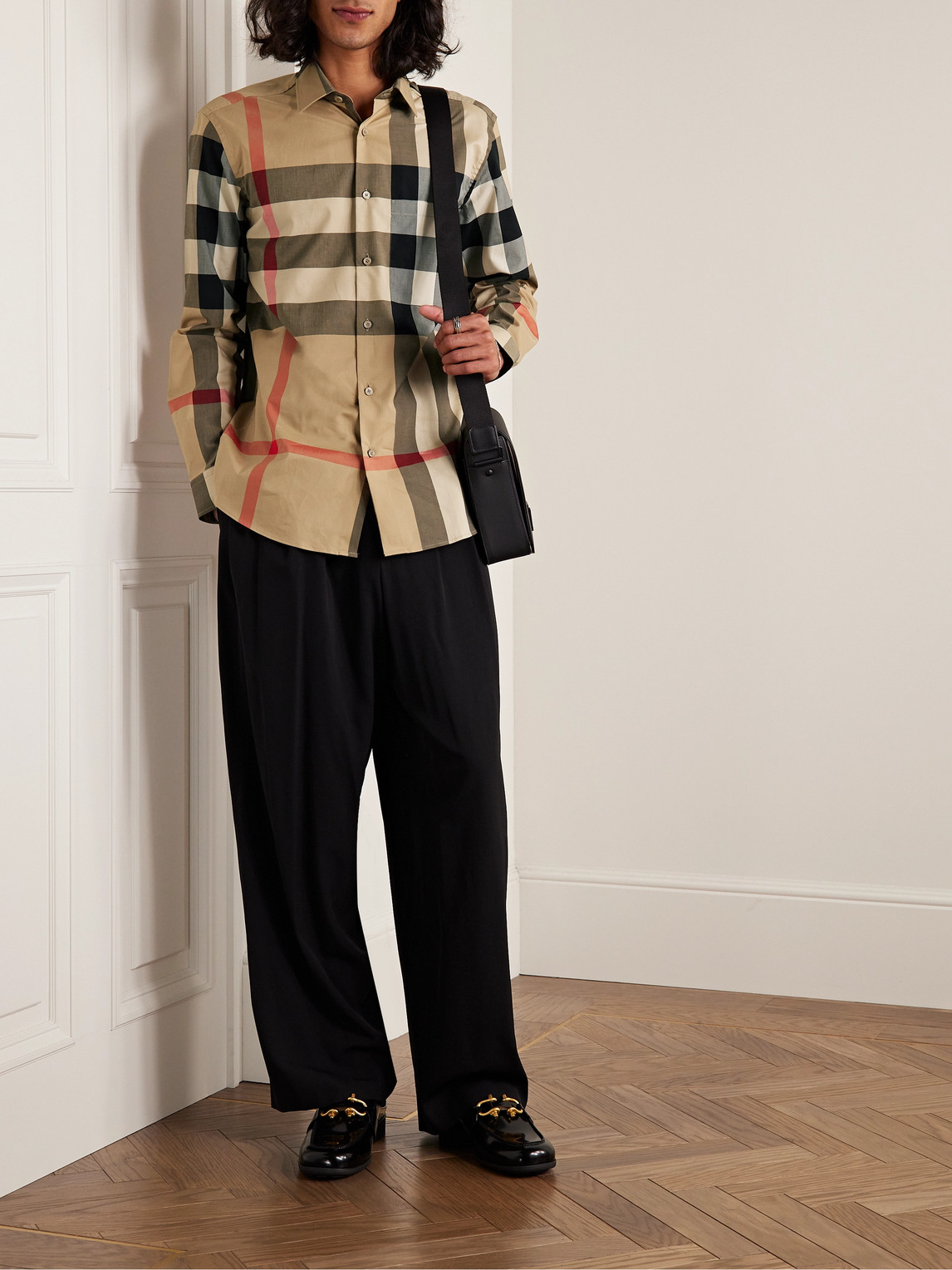 Shop Burberry Checked Cotton-poplin Shirt In Neutrals