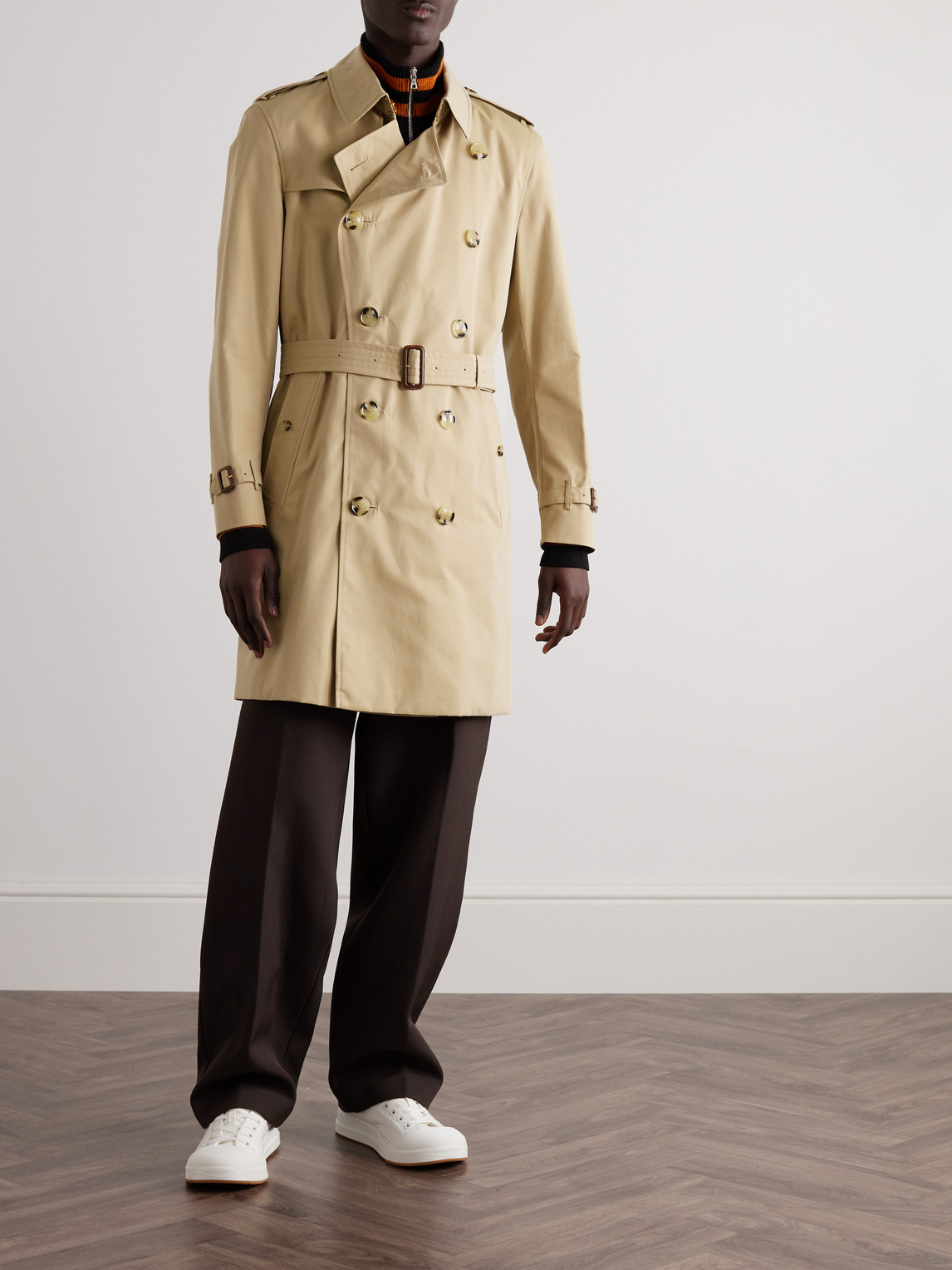 Burberry Cotton Gabardine Trench Coat In Nude