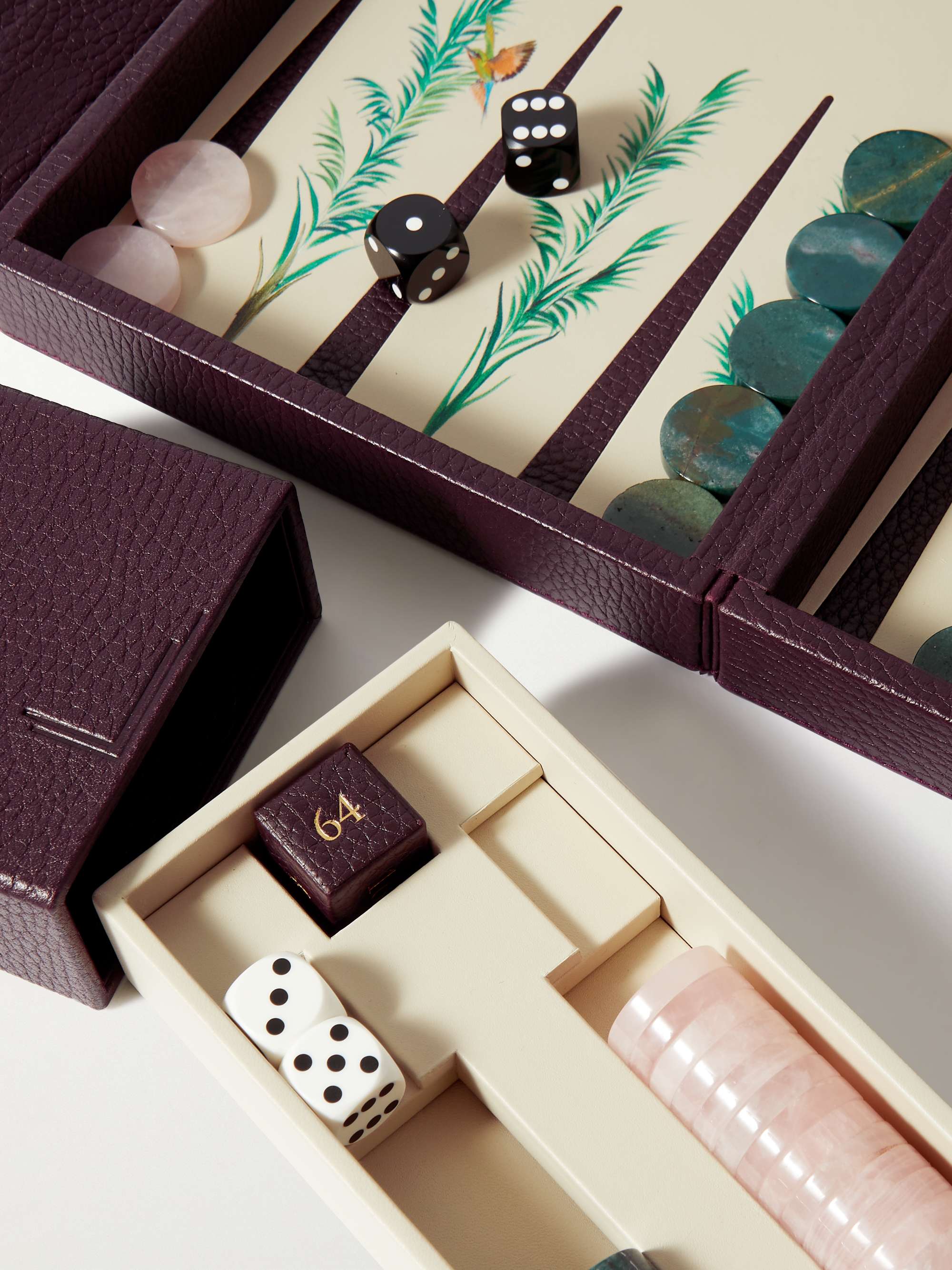 Palm Travel Pebble-Grain Leather Backgammon Set