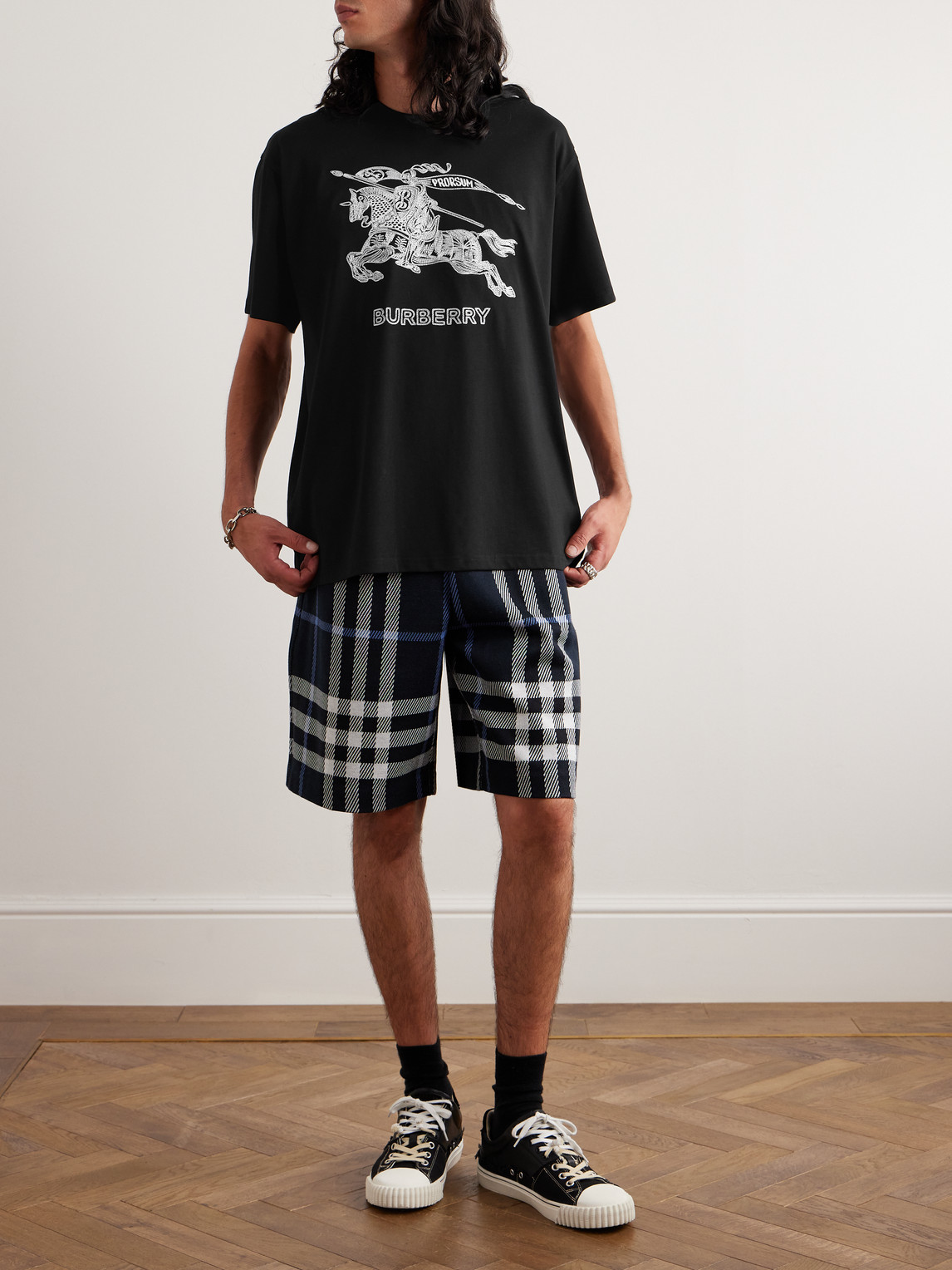 Shop Burberry Logo-embroidered Cotton-jersey T-shirt In Black