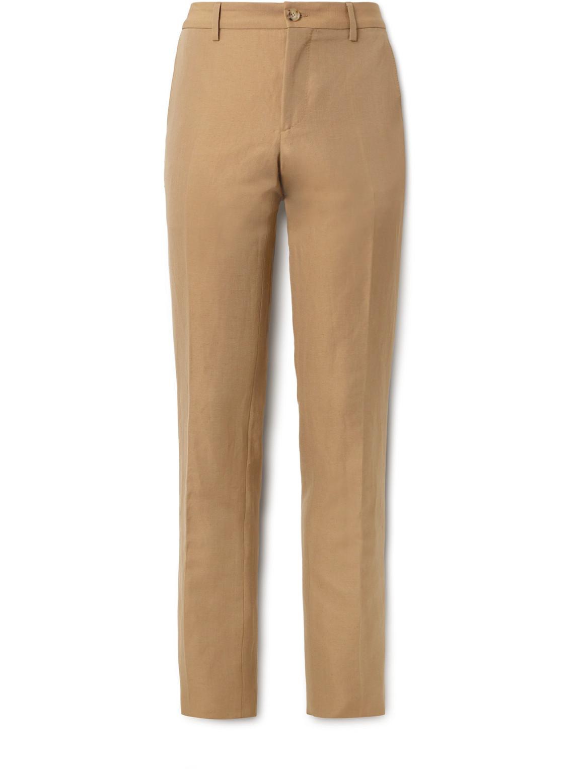 Burberry Slim-fit Straight-leg Pleated Embroidered Wool And Linen-blend Trousers In Brown