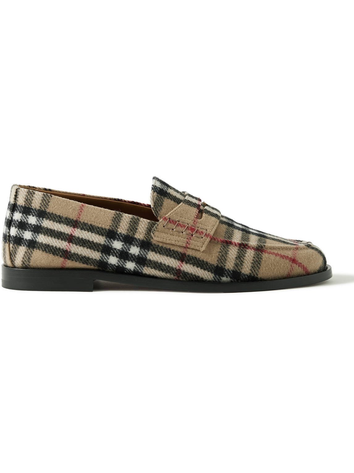 Shop Burberry Checked Felt Penny Loafers In Neutrals