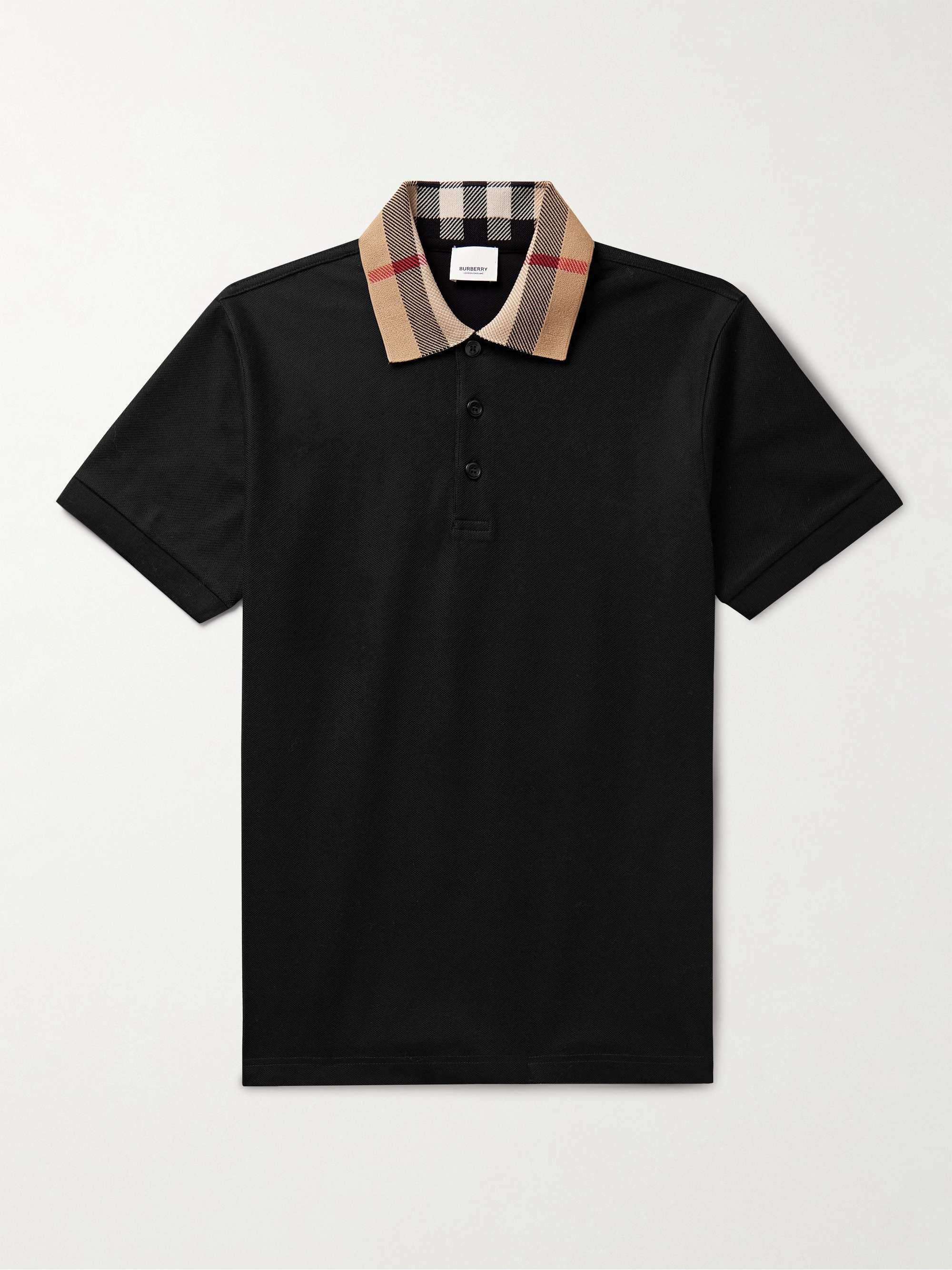 BURBERRY Check-Trimmed Cotton-Piqué Polo Shirt for Men | MR PORTER