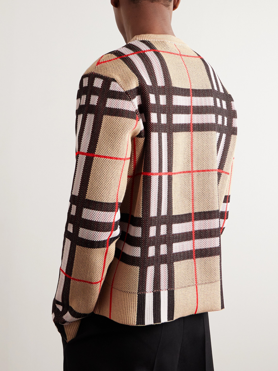 Shop Burberry Checked Piqué Sweater In Neutrals