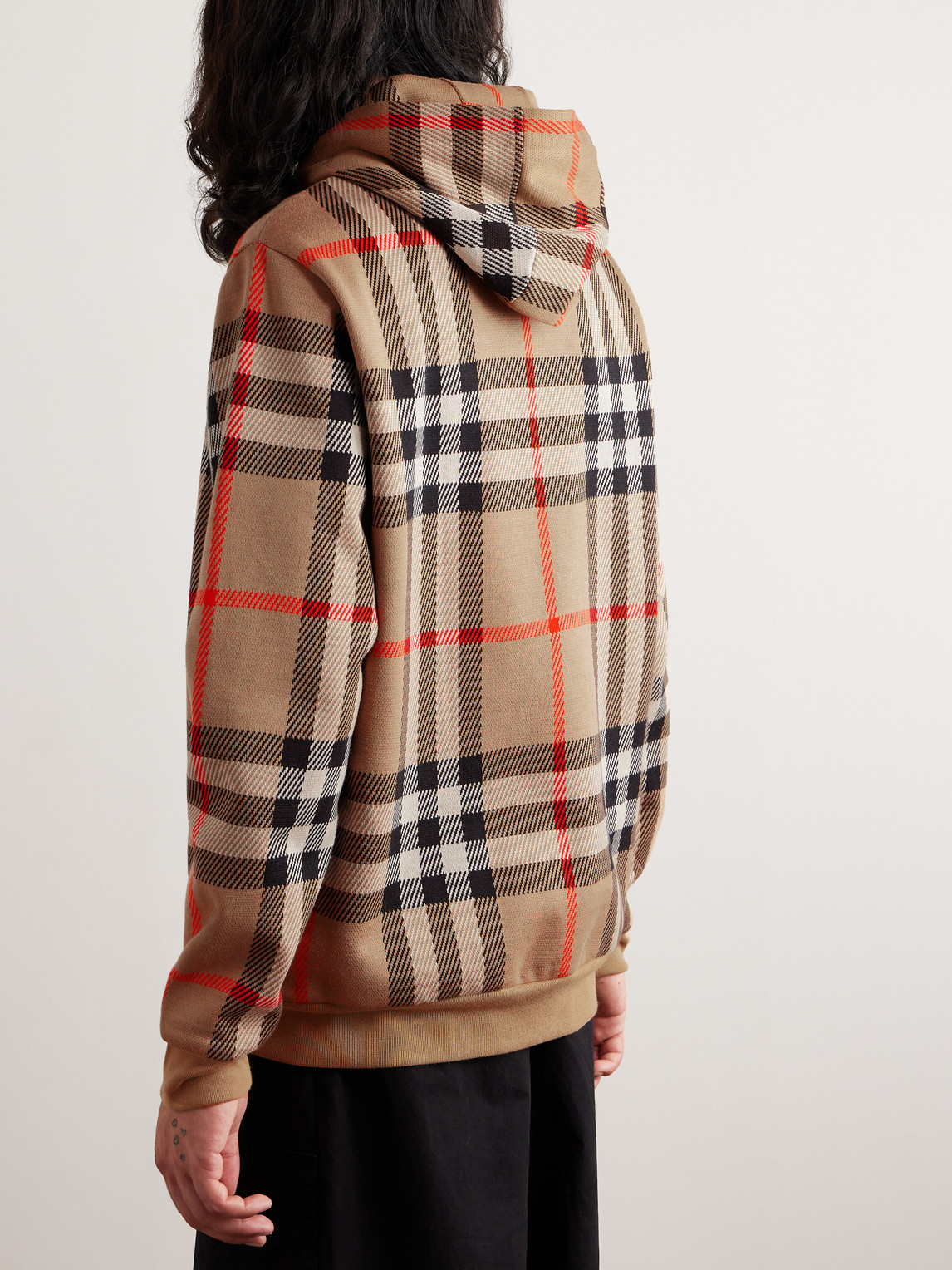 Shop Burberry Checked Cotton-jacquard Hoodie In Neutrals