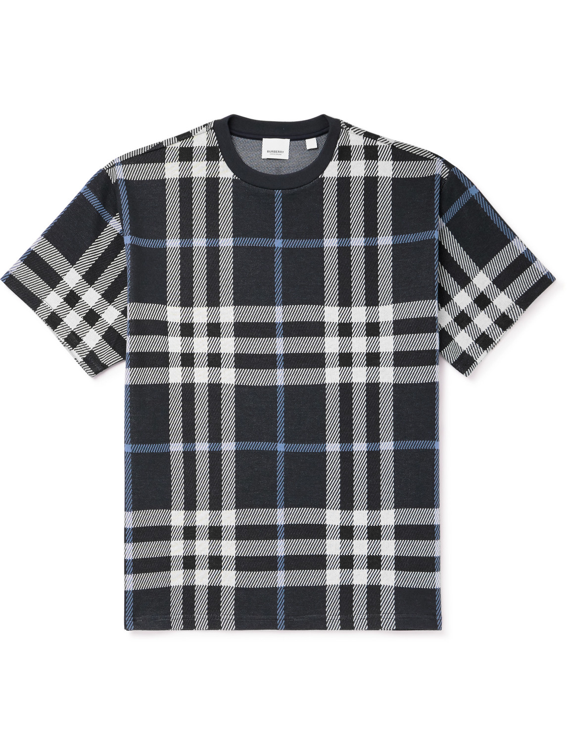 Burberry Checked Cotton T-shirt In Blue