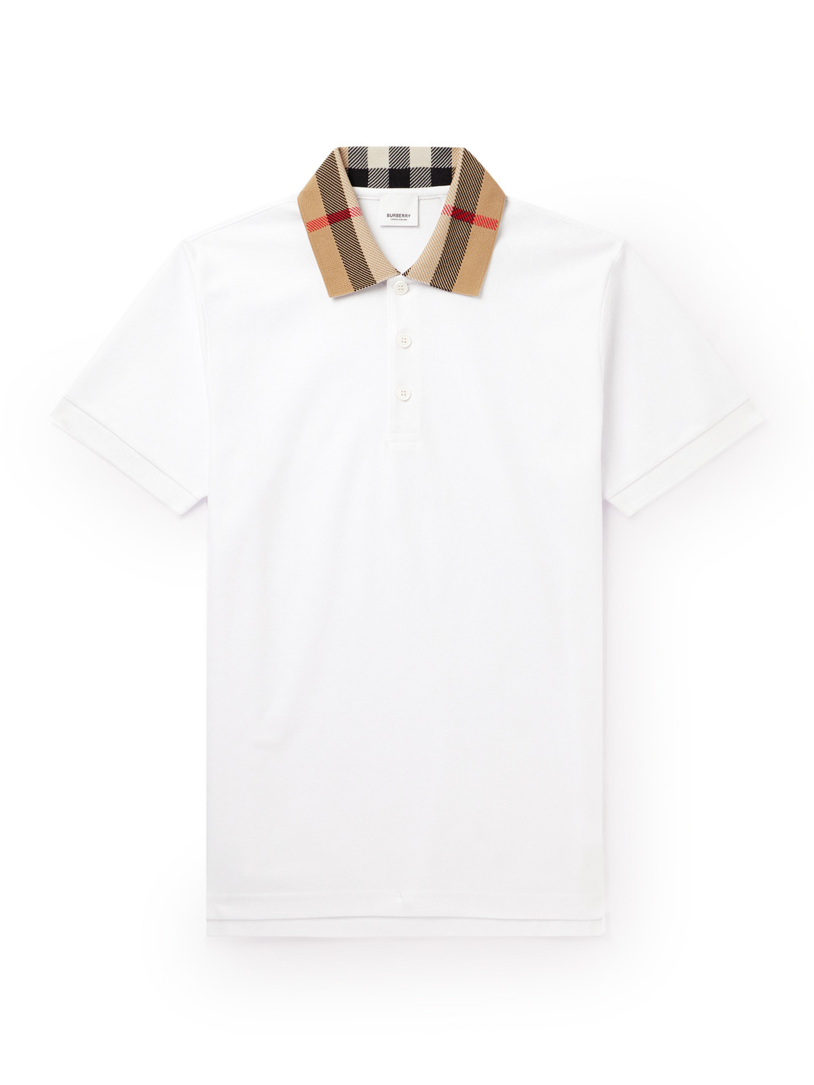 Shop Burberry Slim-fit Checked Cotton-piqué Polo Shirt In White
