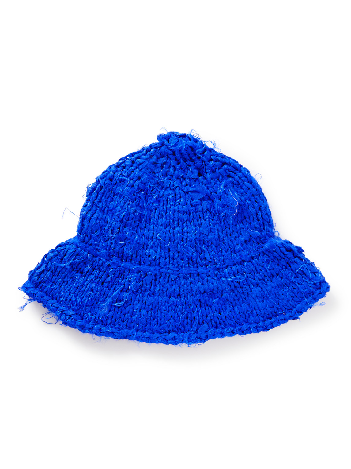 AIREI - Distressed Knitted Silk Bucket Hat - Men - Blue - L