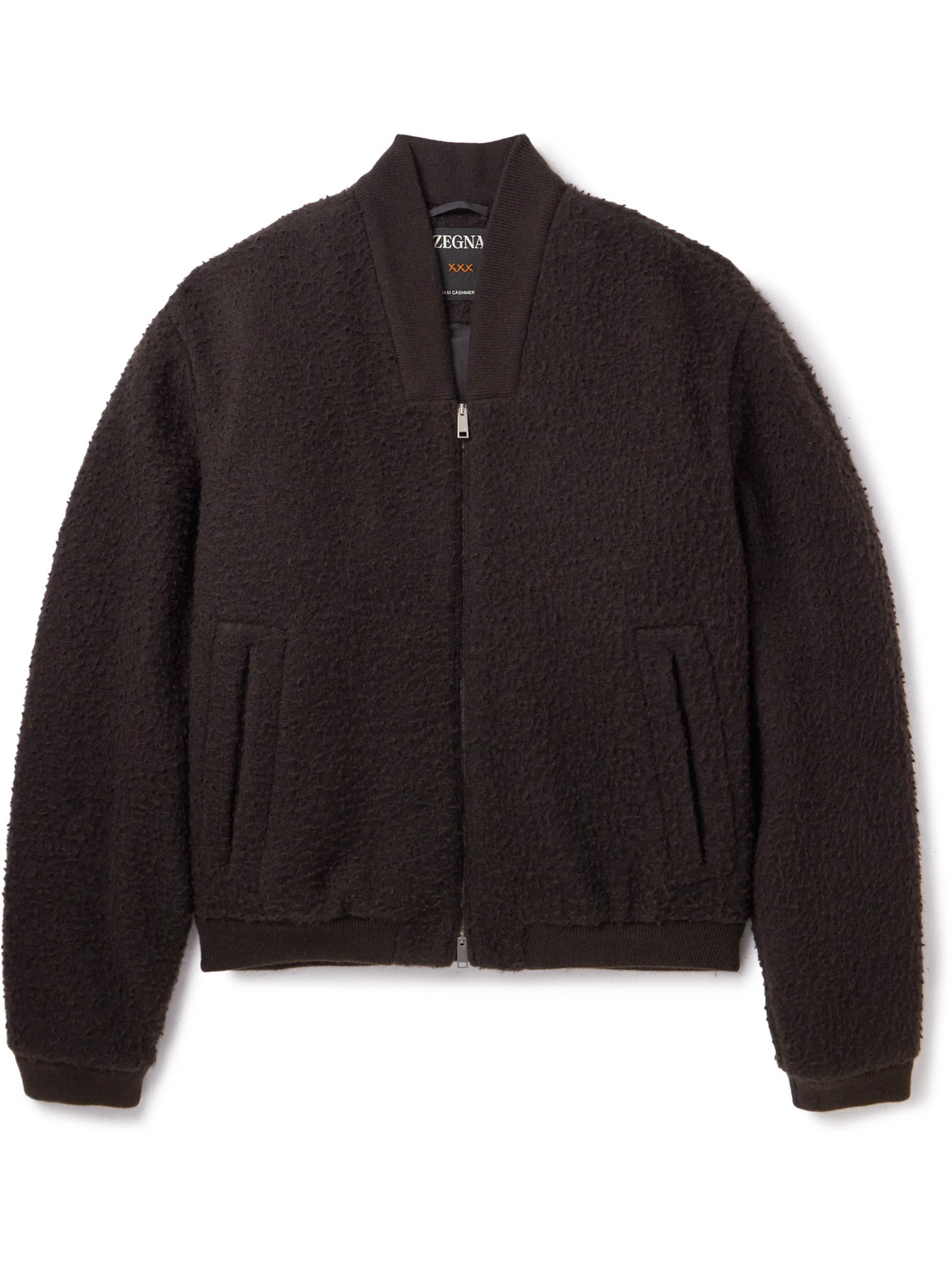 Zegna Cashmere-bouclé Bomber Jacket In Brown