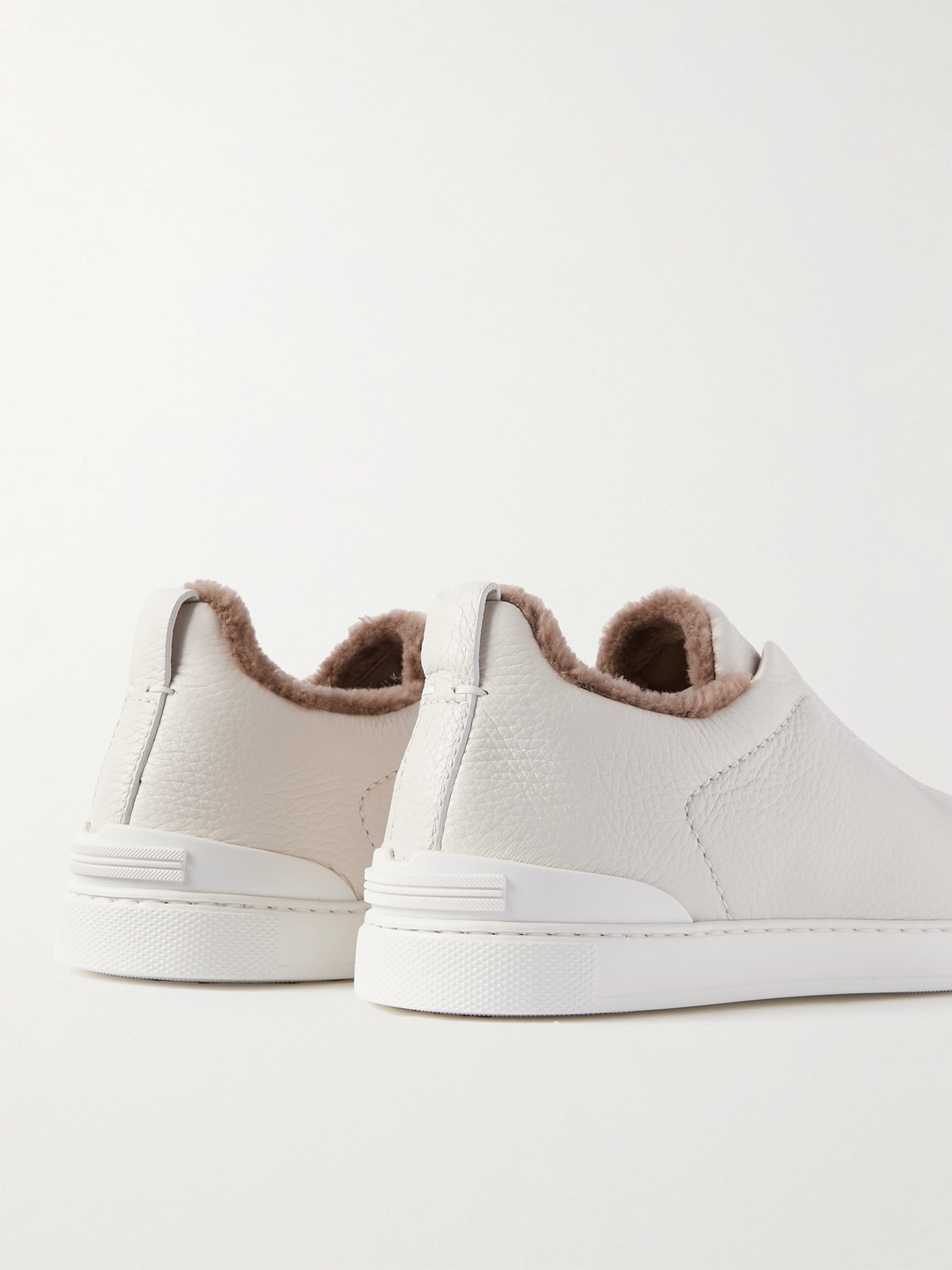 Shop Zegna Triple Stitch™ Shearling-lined Leather Sneakers In White