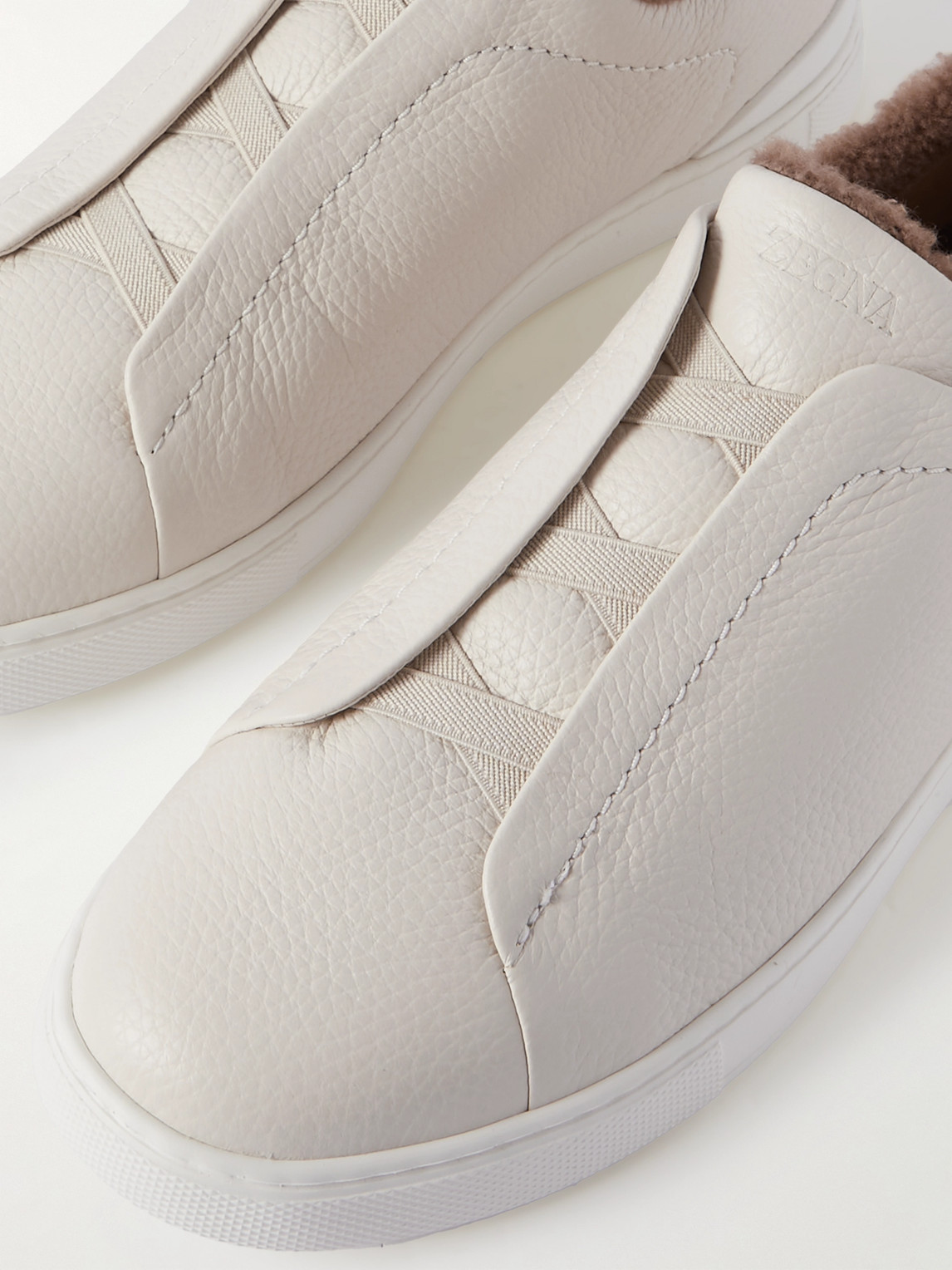 Shop Zegna Triple Stitch™ Shearling-lined Leather Sneakers In White