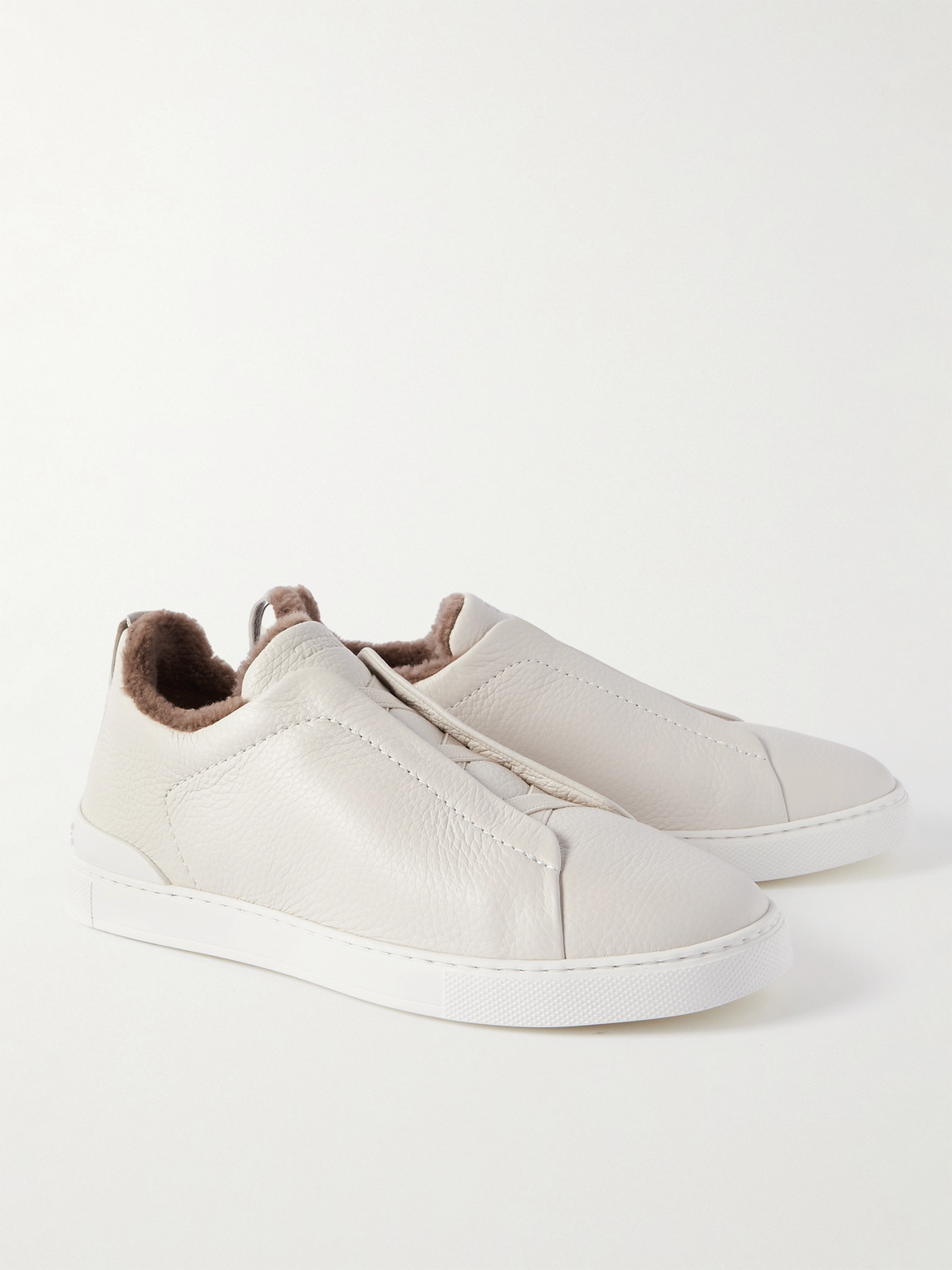 Shop Zegna Triple Stitch™ Shearling-lined Leather Sneakers In White