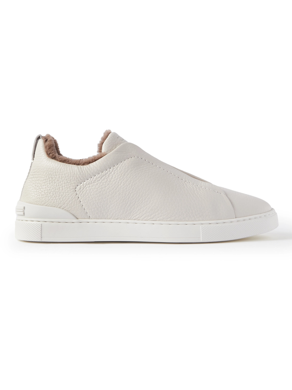 Shop Zegna Triple Stitch™ Shearling-lined Leather Sneakers In White