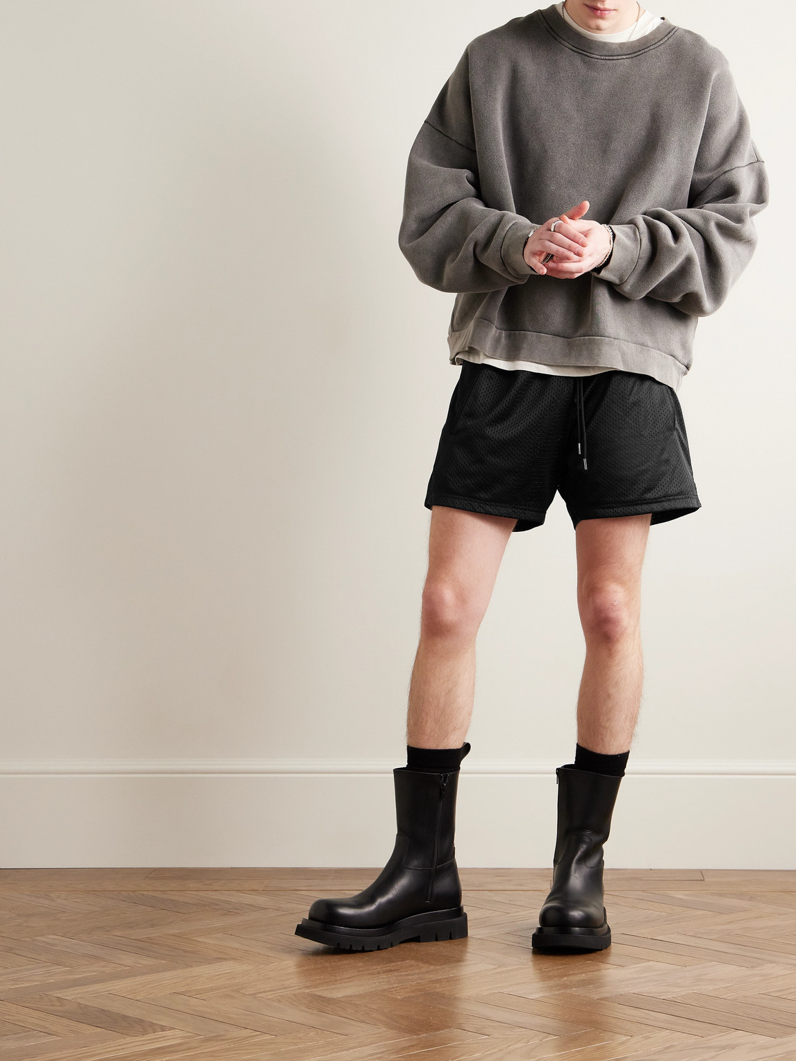 Shop Second / Layer Chill Straight-leg Mesh Drawstring Shorts In Black
