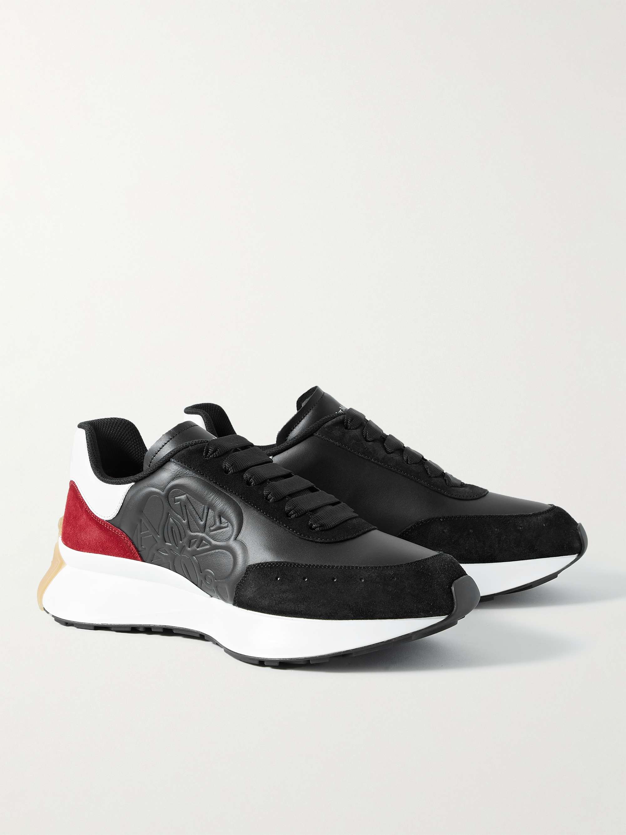 ALEXANDER MCQUEEN Sprint Runner Exaggerated-Sole Embossed Leather and Suede Sneakers
