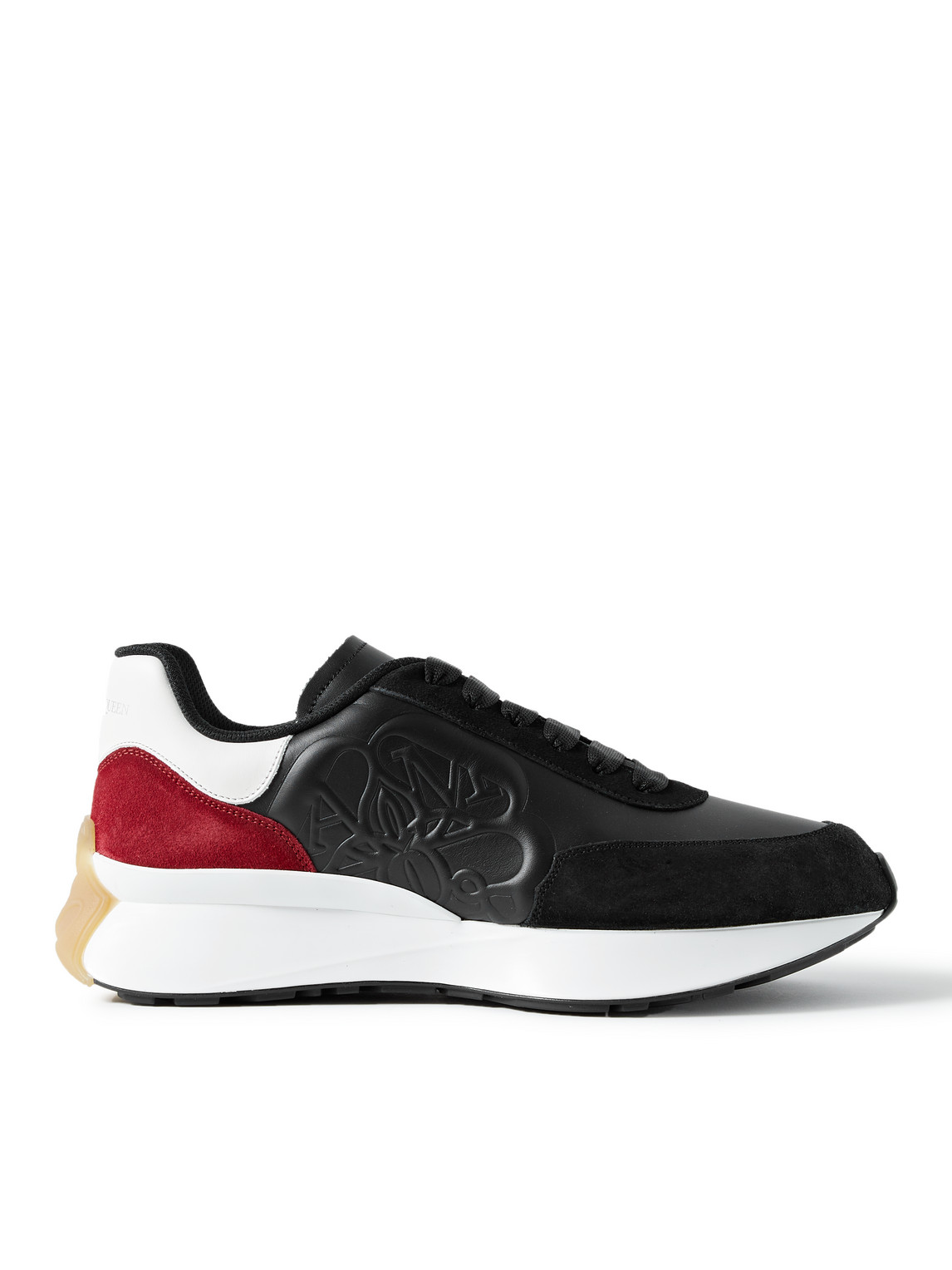 Alexander Mcqueen Sprint Runner Logo-embossed Leather Low-top Trainers In Black
