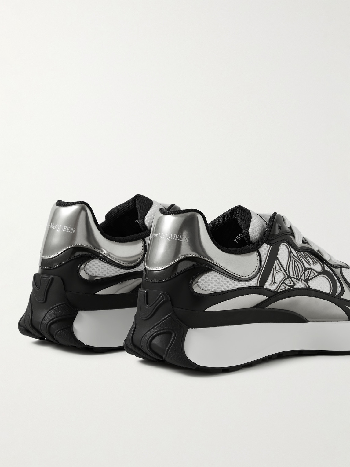 Shop Alexander Mcqueen Sprint Runner Exaggerated-sole Mesh And Leather Sneakers In White