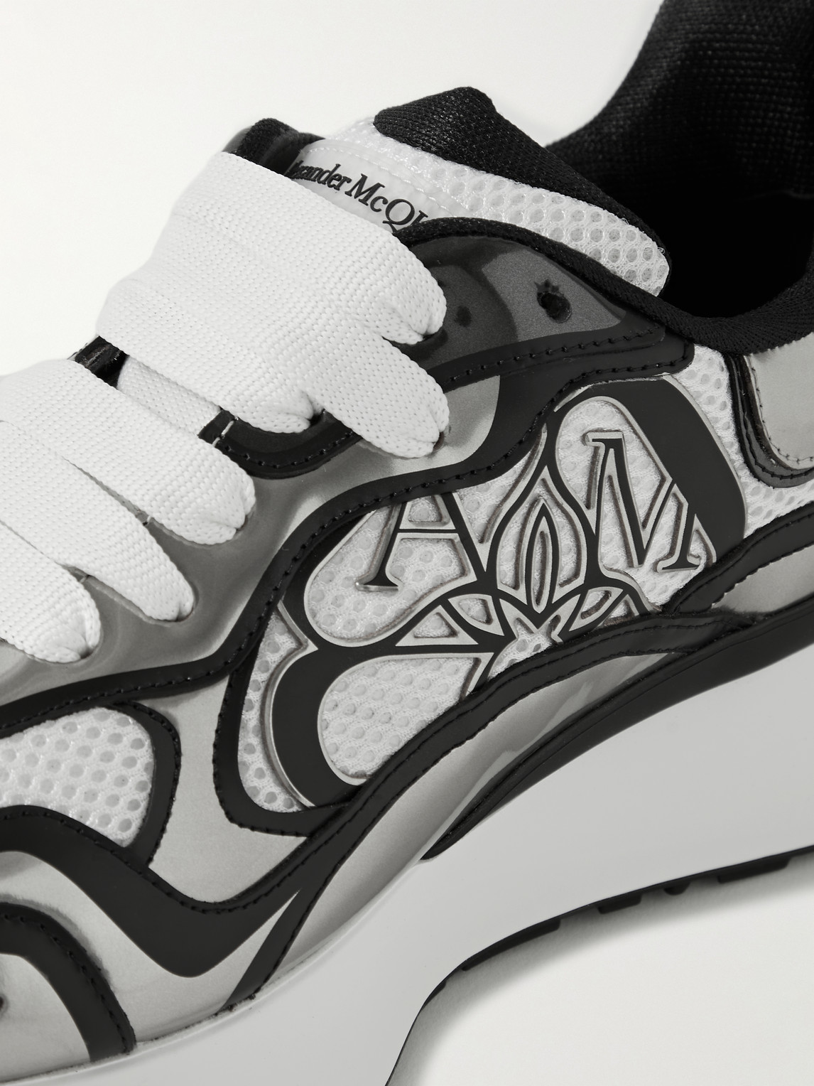 Shop Alexander Mcqueen Sprint Runner Exaggerated-sole Mesh And Leather Sneakers In White