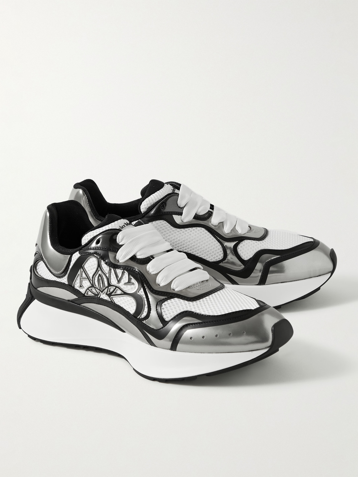 Shop Alexander Mcqueen Sprint Runner Exaggerated-sole Mesh And Leather Sneakers In White