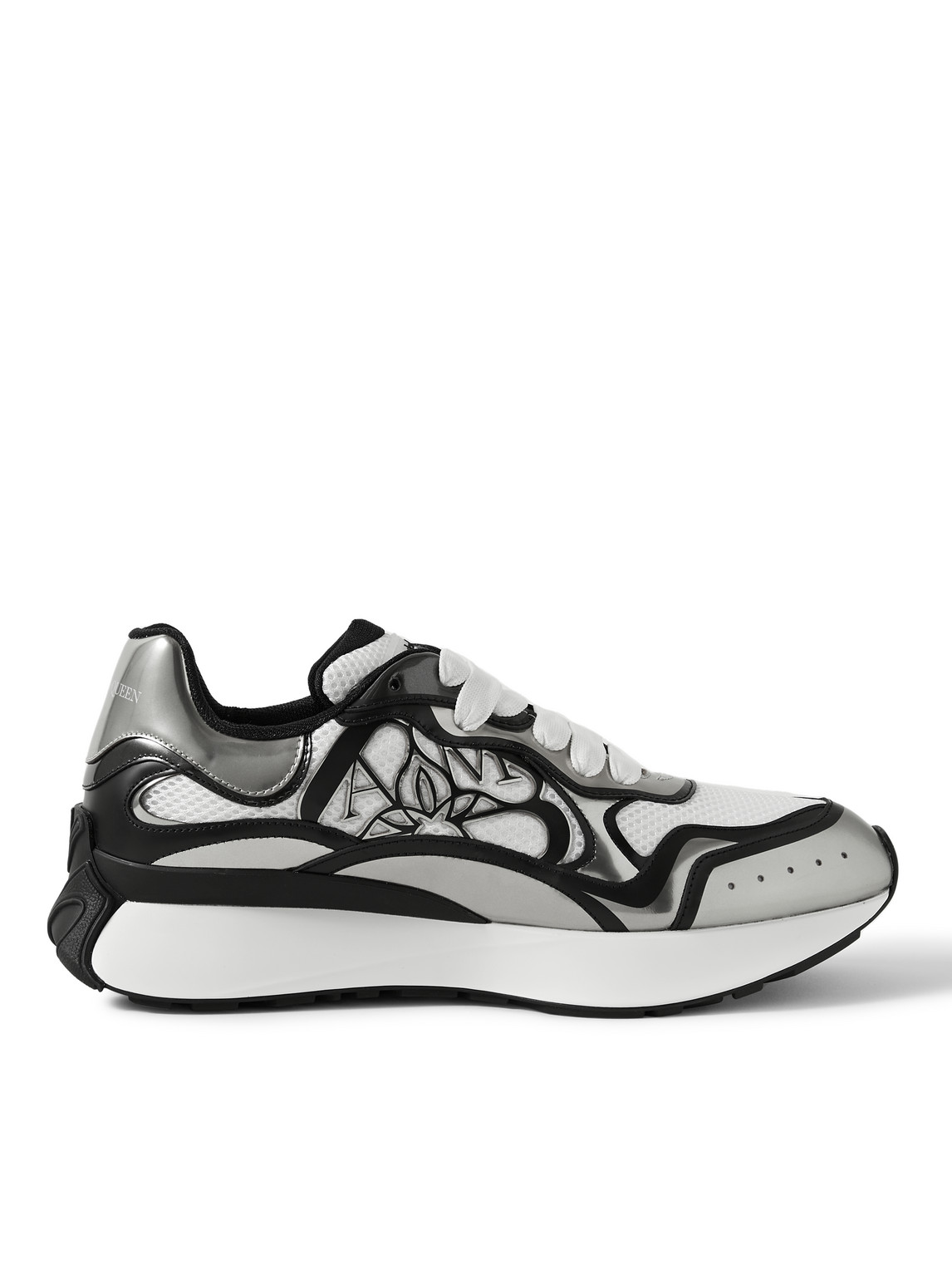 ALEXANDER MCQUEEN SPRINT RUNNER EXAGGERATED-SOLE MESH AND LEATHER SNEAKERS