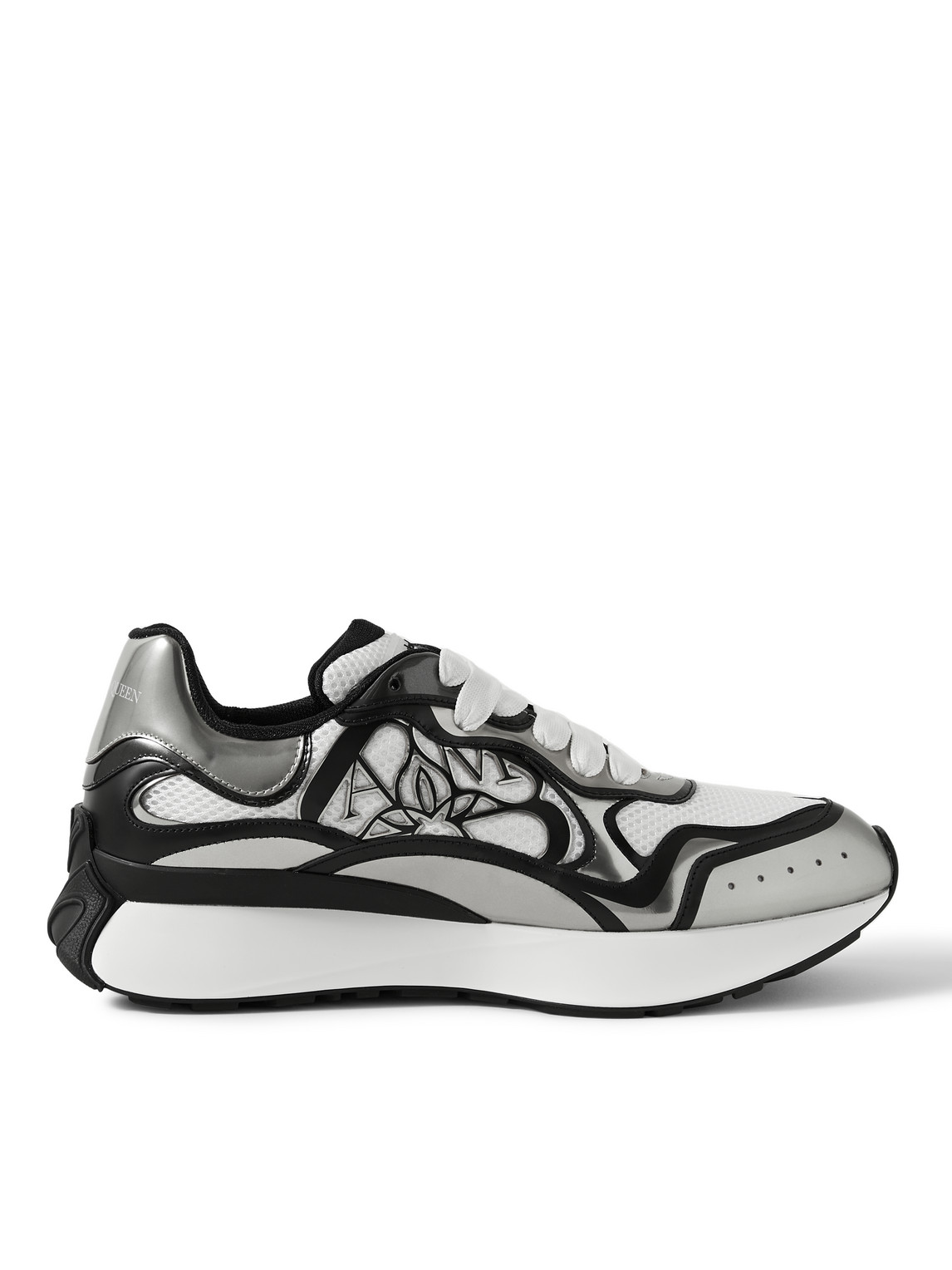 Shop Alexander Mcqueen Sprint Runner Exaggerated-sole Mesh And Leather Sneakers In White
